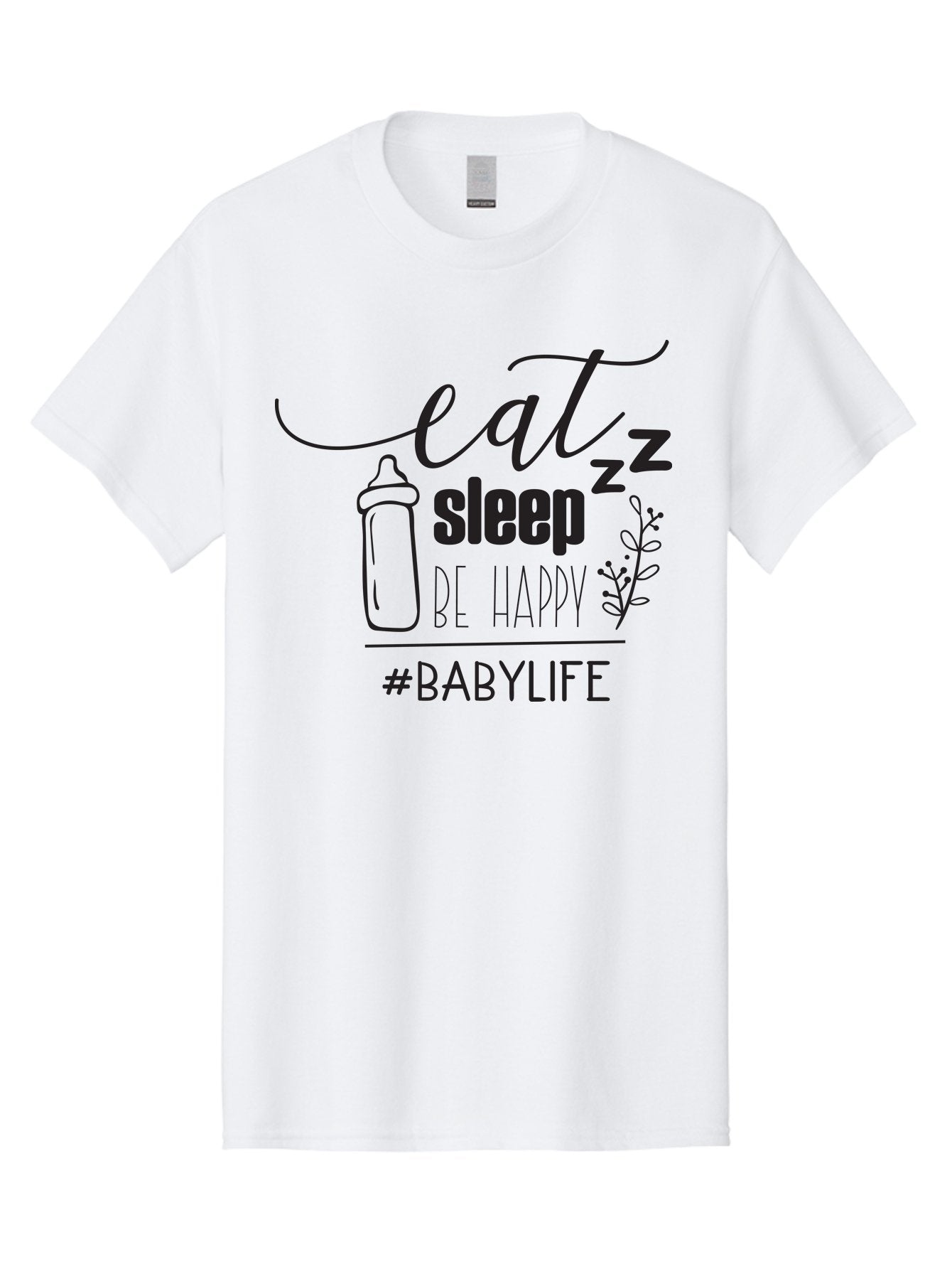Eat-Sleep-Be-Happy Men'S Graphic Tee, 100% Cotton, Comfortable Casual Summer Wear, Machine Washable, Baby Bottle, Eat Sleep Be Happy, Baby Life, Newborn Care, Parenting Tips, Baby Essentials, Hashtag Babylife, Simple Design, Minimalist Style Aac681 3