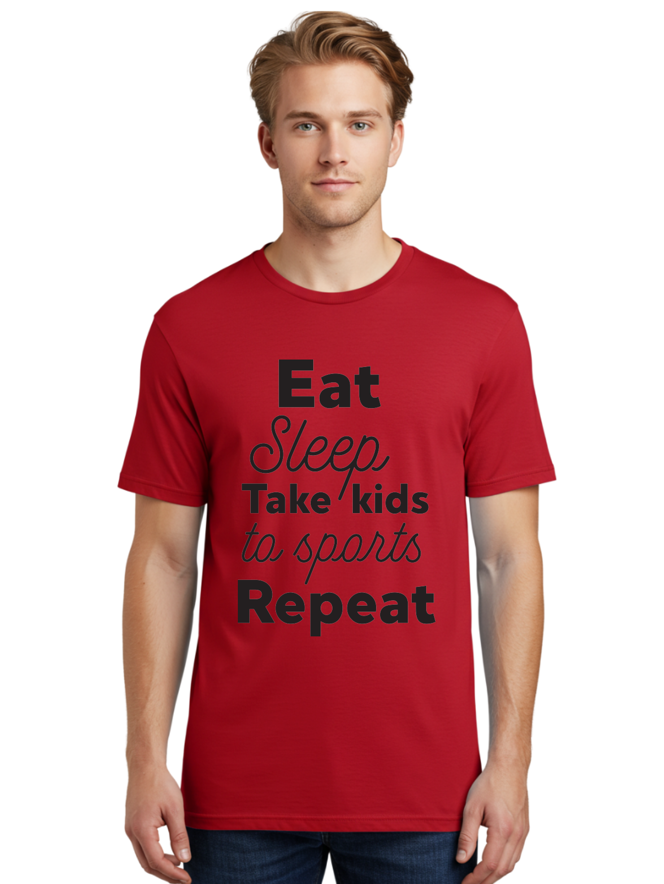 Eat-Sleep-Take-Kids-To-Sports-Repeat Men'S Graphic Tee, 100% Cotton, Comfortable Casual Summer Wear, Machine Washable, Busy Parents, Parenting Life, Family Activities, Kids Sports, Daily Routine, Parenting Humor, Eat Sleep Repeat Aac682 8
