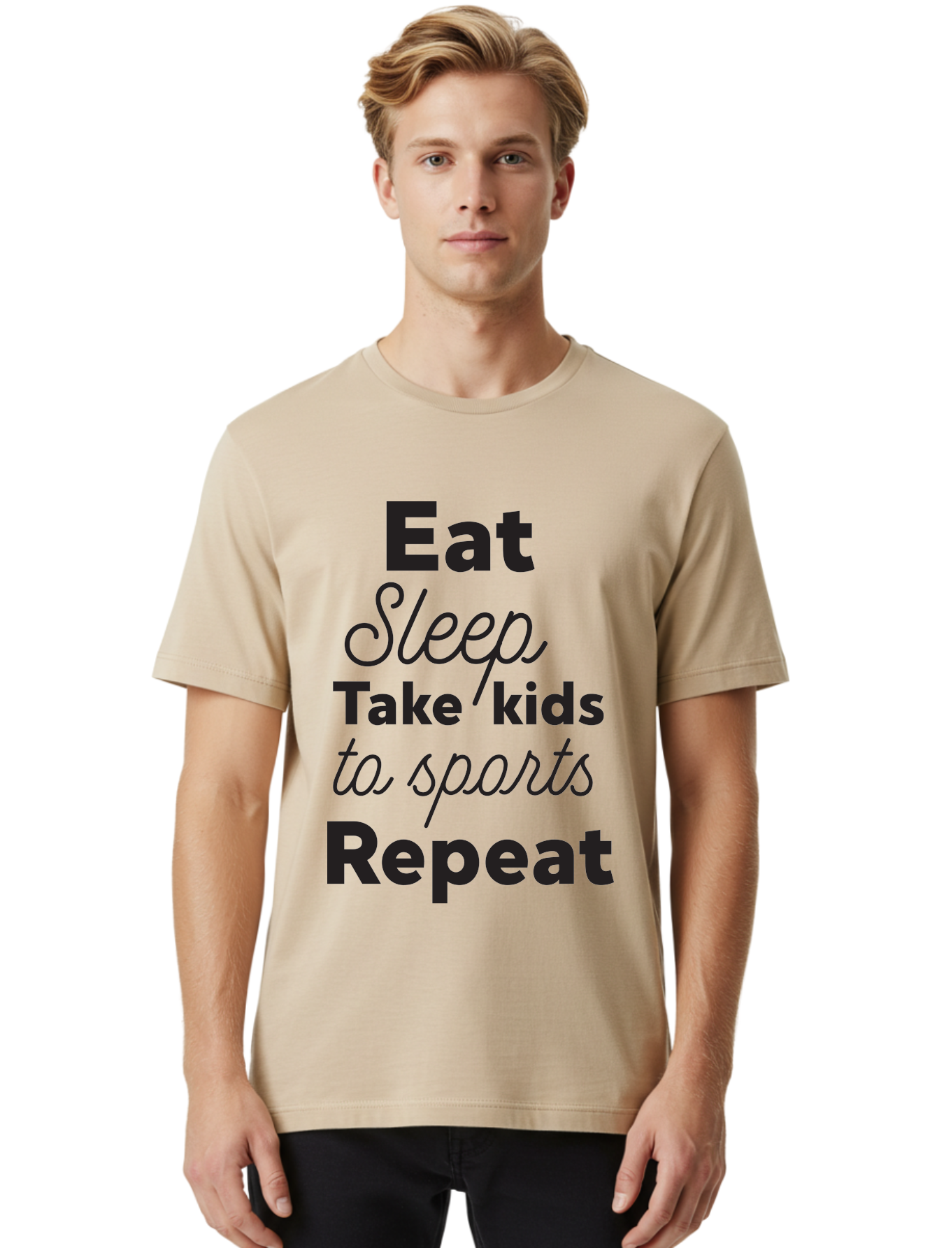 Eat-Sleep-Take-Kids-To-Sports-Repeat Men'S Graphic Tee, 100% Cotton, Comfortable Casual Summer Wear, Machine Washable, Busy Parents, Parenting Life, Family Activities, Kids Sports, Daily Routine, Parenting Humor, Eat Sleep Repeat Aac682 10