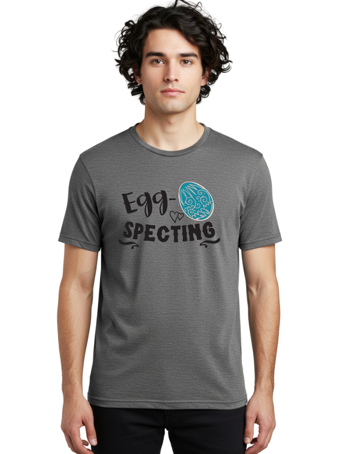 Egg-Specting Men'S Graphic Tee, 100% Cotton, Comfortable Casual Summer Wear, Machine Washable, Easter Egg, Egg Expecting, Cute Designs, Playful Graphics, Decorative Egg, Heart Symbol, Easter Theme, Spring Vibes, Baby Announcement Aac683 23