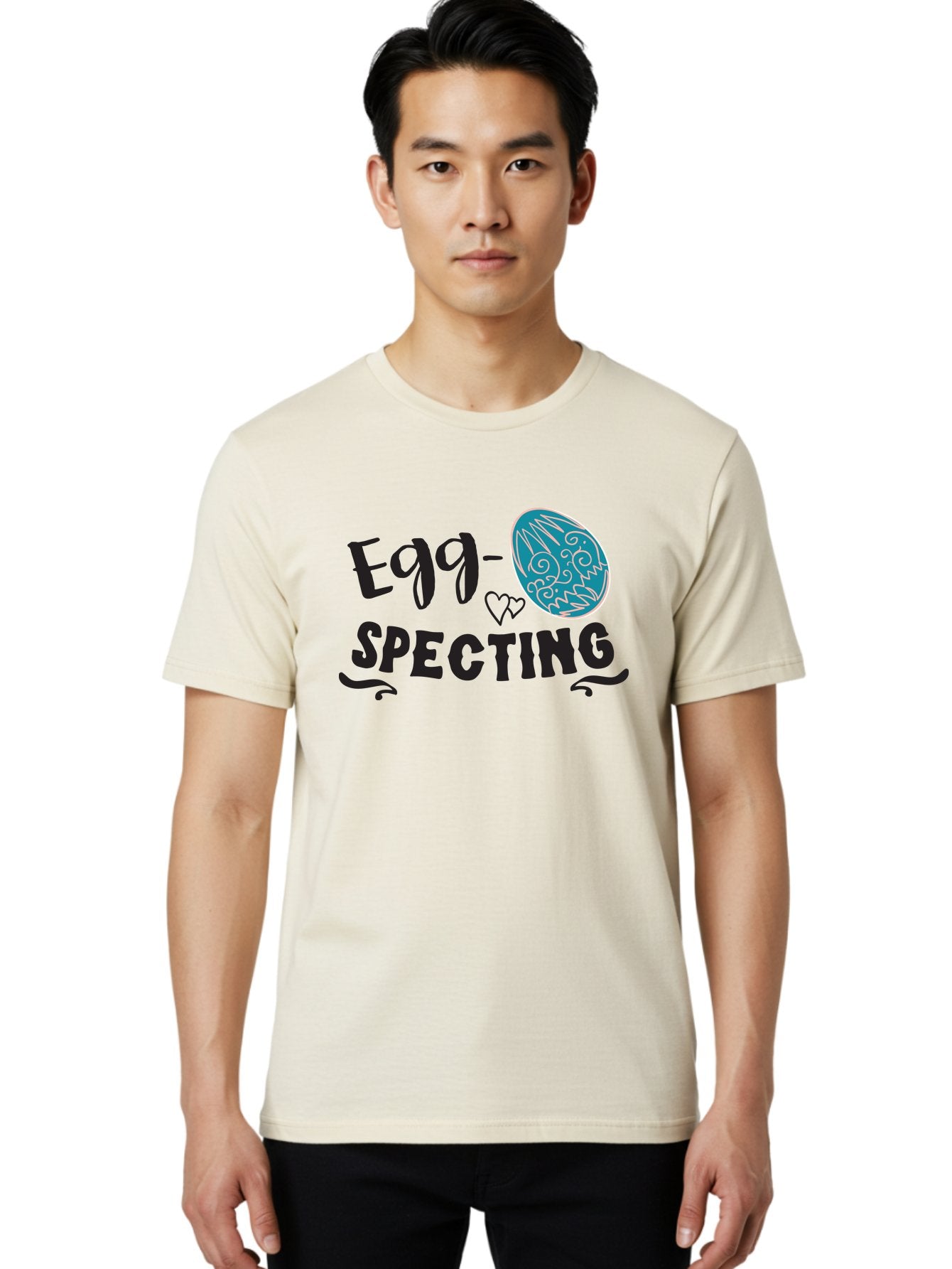 Egg-Specting Men'S Graphic Tee, 100% Cotton, Comfortable Casual Summer Wear, Machine Washable, Easter Egg, Egg Expecting, Cute Designs, Playful Graphics, Decorative Egg, Heart Symbol, Easter Theme, Spring Vibes, Baby Announcement Aac683 18