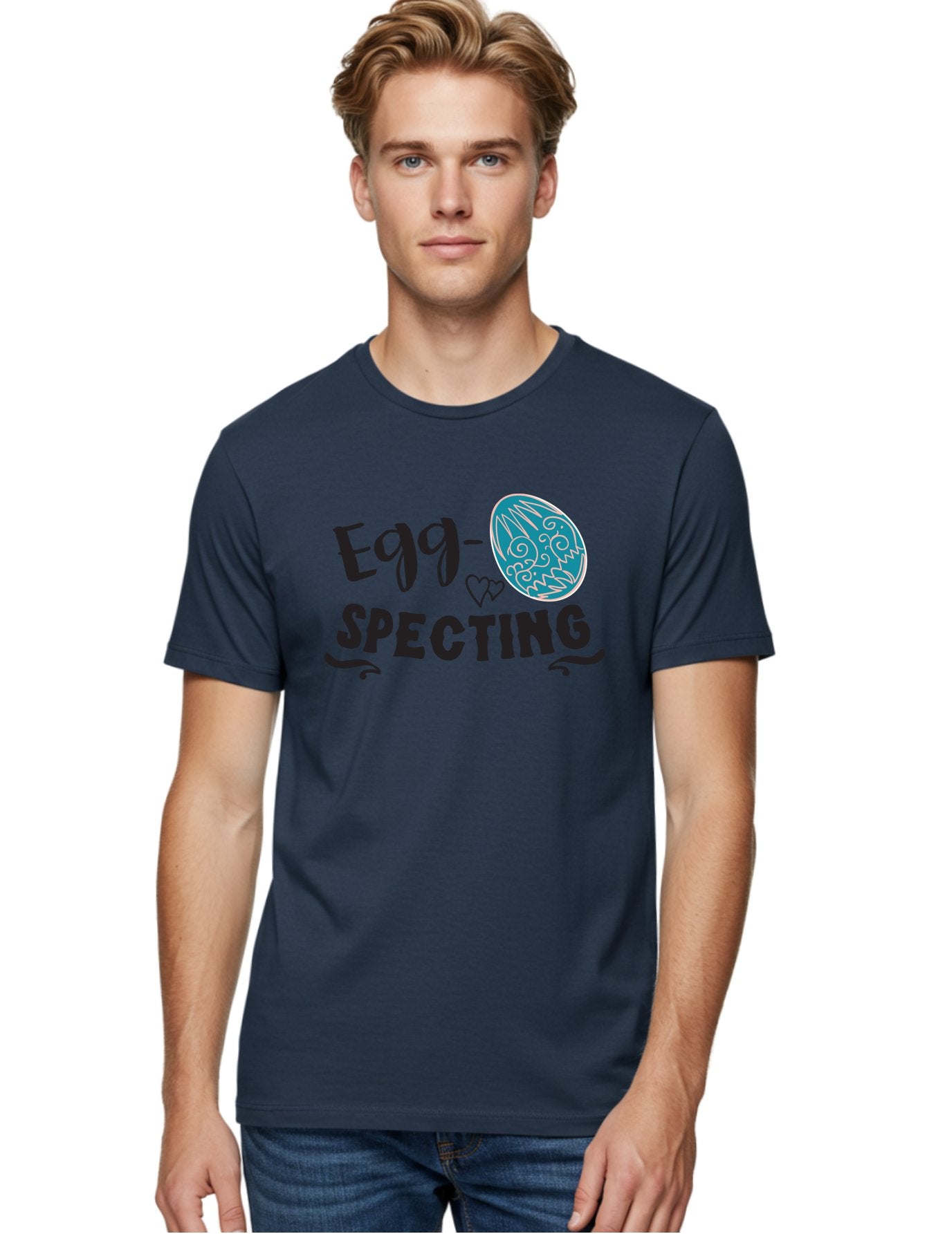 Egg-Specting Men'S Graphic Tee, 100% Cotton, Comfortable Casual Summer Wear, Machine Washable, Easter Egg, Egg Expecting, Cute Designs, Playful Graphics, Decorative Egg, Heart Symbol, Easter Theme, Spring Vibes, Baby Announcement Aac683 17