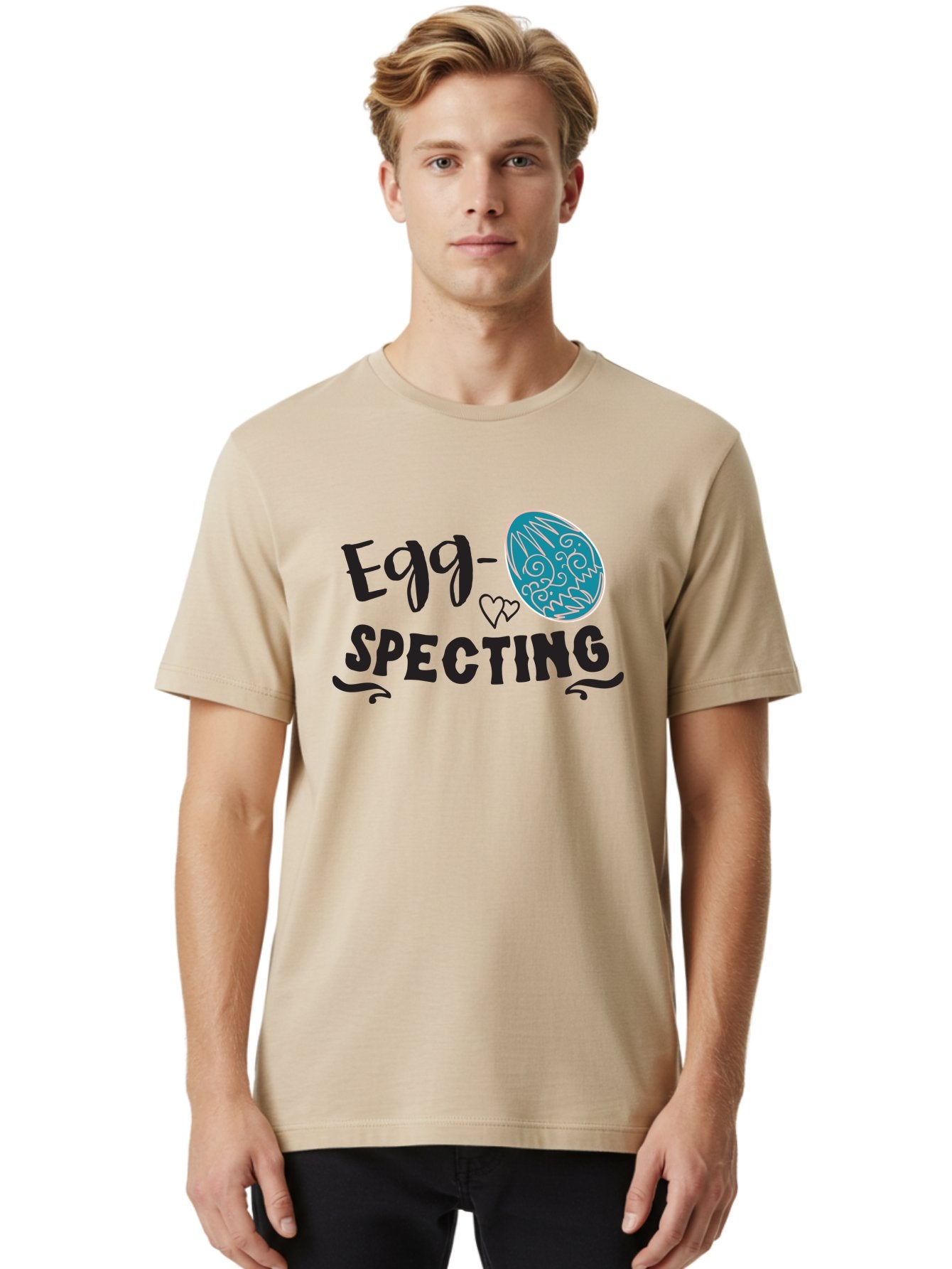 Egg-Specting Men'S Graphic Tee, 100% Cotton, Comfortable Casual Summer Wear, Machine Washable, Easter Egg, Egg Expecting, Cute Designs, Playful Graphics, Decorative Egg, Heart Symbol, Easter Theme, Spring Vibes, Baby Announcement Aac683 22