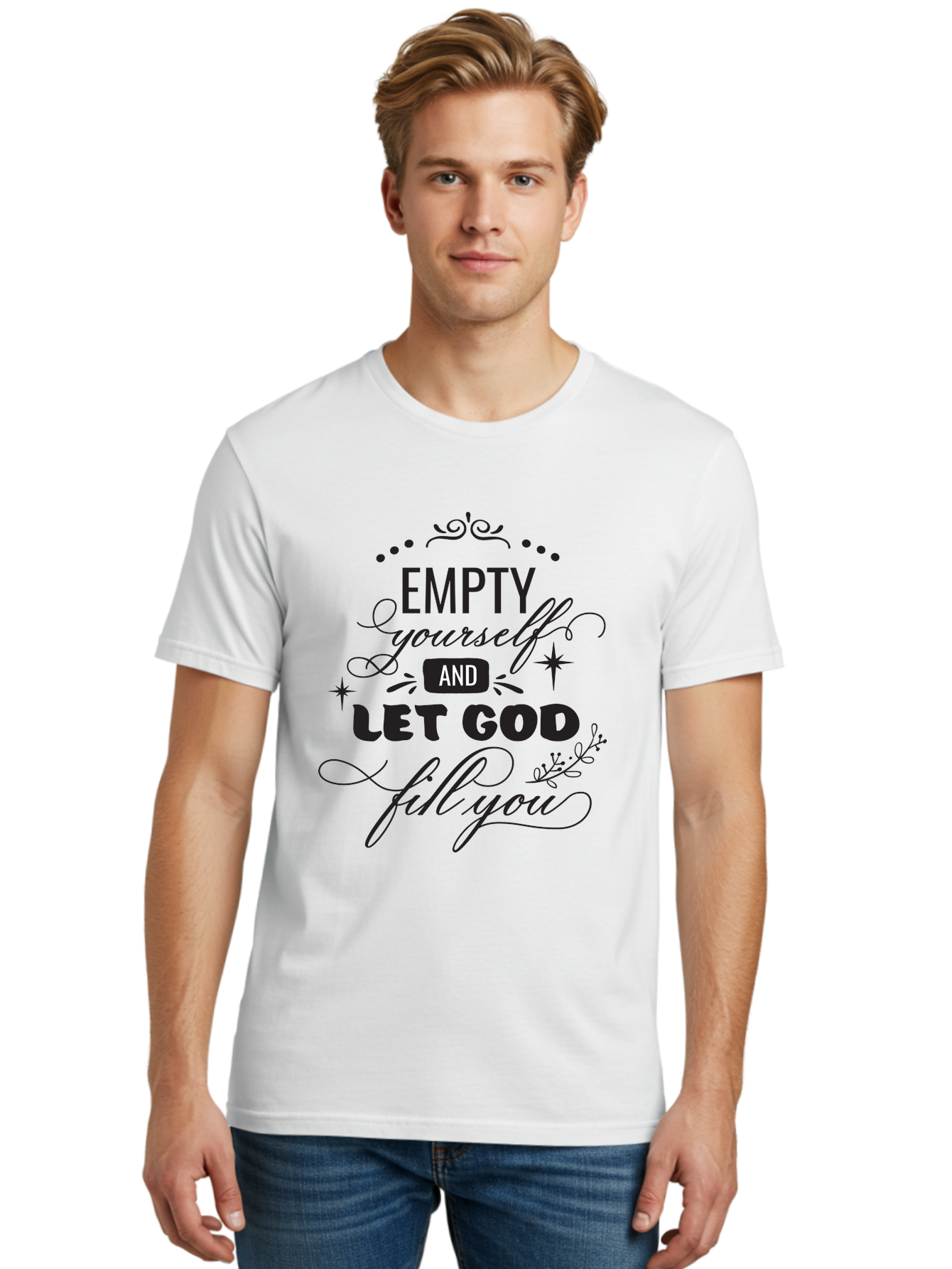 Empty-Yourself-And-Let-God-Fill-You Men'S Graphic Tee, 100% Cotton, Comfortable Casual Summer Wear, Machine Washable, Inspirational Quote, Motivational Words, Spiritual Guidance, Faith-Based Message, Positive Affirmation, Inner Peace, Aac686 12