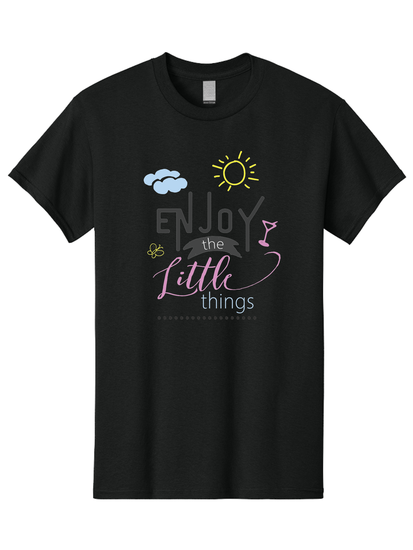 Enjoy-The-Little-Things Men'S Graphic Tee, 100% Cotton, Comfortable Casual Summer Wear, Machine Washable, Inspirational Quote, Motivational Phrase, Enjoy The Little Things, Positive Vibes, Happy Feelings, Sunshine, Cocktail, Relaxation, Aac687