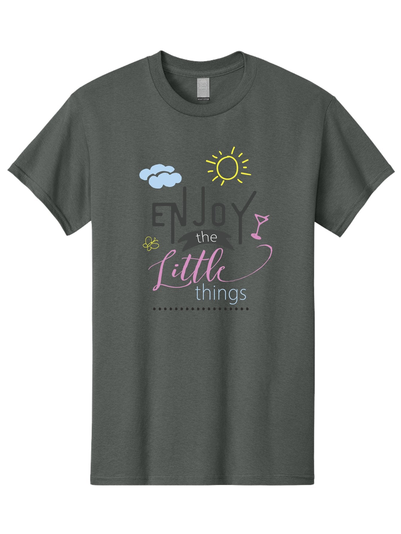 Enjoy-The-Little-Things Men'S Graphic Tee, 100% Cotton, Comfortable Casual Summer Wear, Machine Washable, Inspirational Quote, Motivational Phrase, Enjoy The Little Things, Positive Vibes, Happy Feelings, Sunshine, Cocktail, Relaxation, Aac687 9