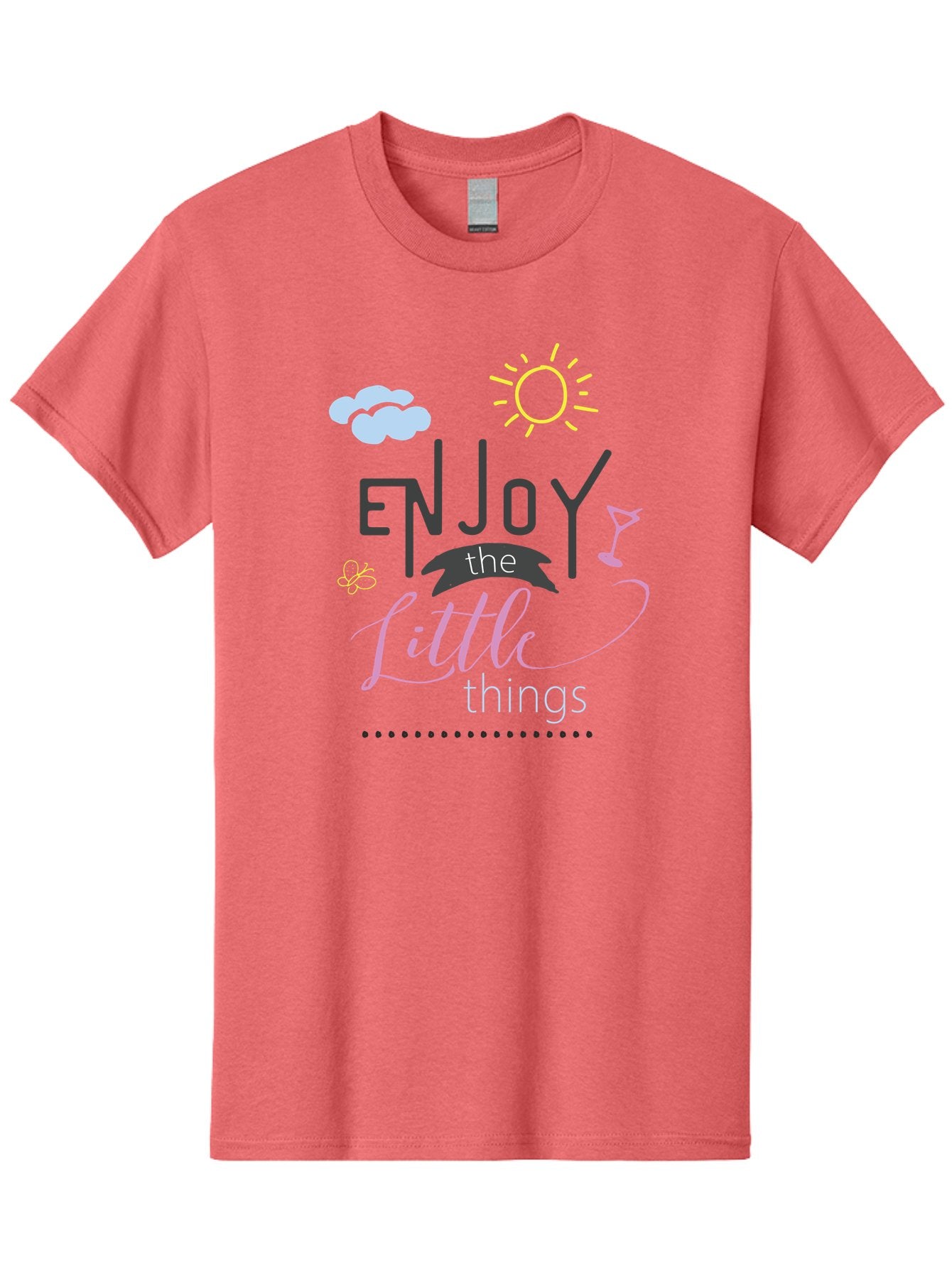 Enjoy-The-Little-Things Men'S Graphic Tee, 100% Cotton, Comfortable Casual Summer Wear, Machine Washable, Inspirational Quote, Motivational Phrase, Enjoy The Little Things, Positive Vibes, Happy Feelings, Sunshine, Cocktail, Relaxation, Aac687 6