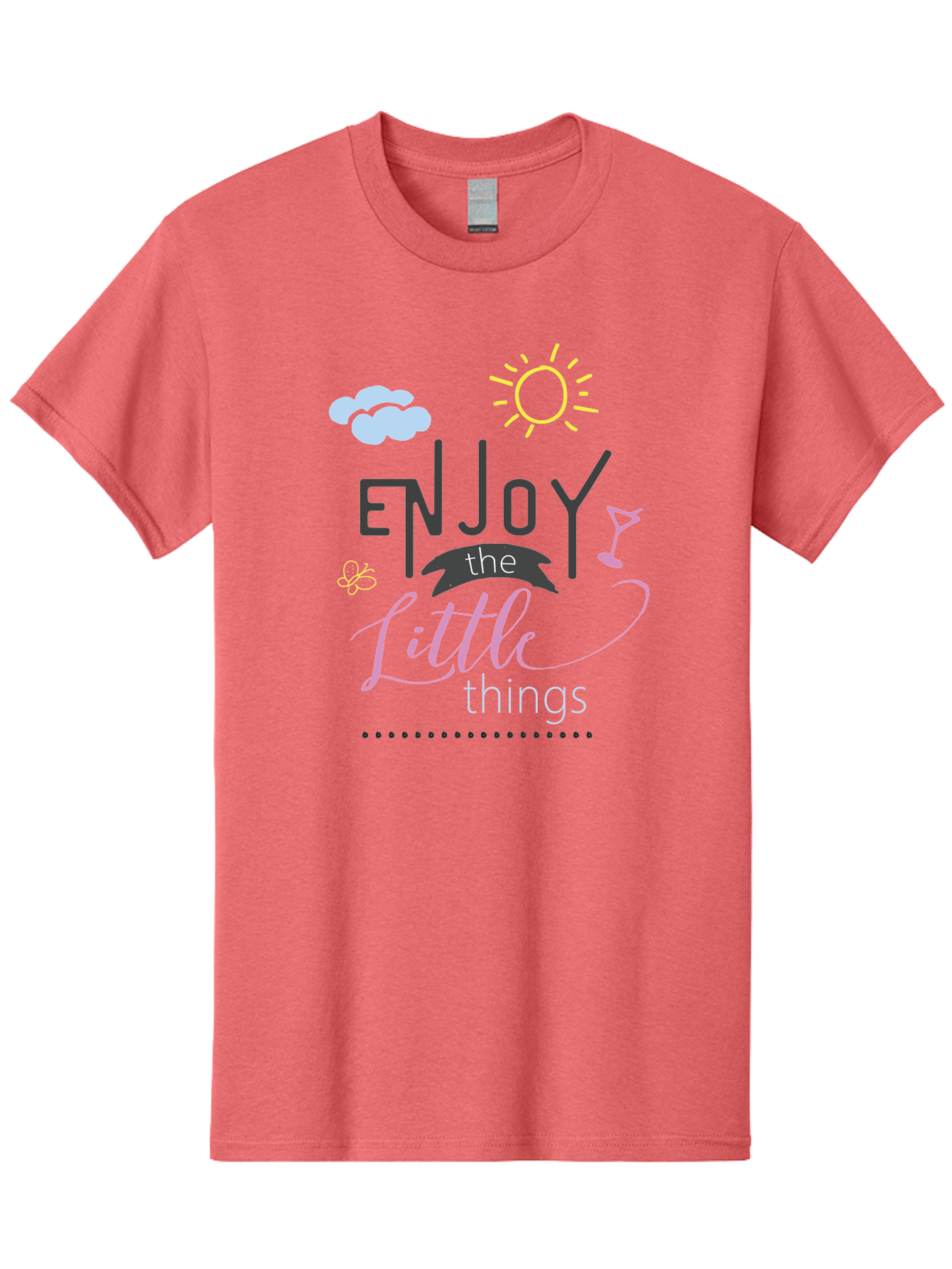 Enjoy-The-Little-Things Men'S Graphic Tee, 100% Cotton, Comfortable Casual Summer Wear, Machine Washable, Inspirational Quote, Motivational Phrase, Enjoy The Little Things, Positive Vibes, Happy Feelings, Sunshine, Cocktail, Relaxation, Aac687 13