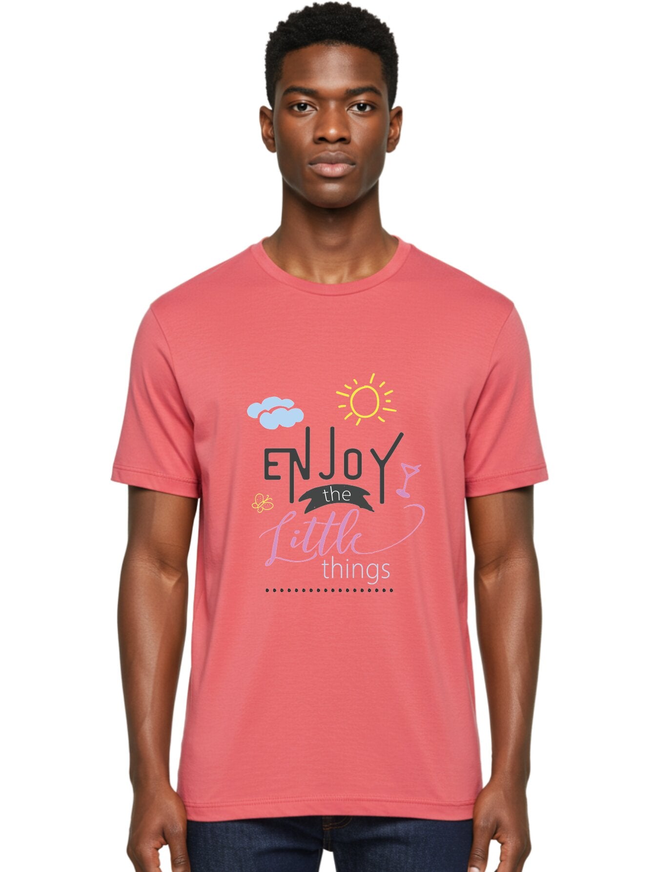 Enjoy-The-Little-Things Men'S Graphic Tee, 100% Cotton, Comfortable Casual Summer Wear, Machine Washable, Inspirational Quote, Motivational Phrase, Enjoy The Little Things, Positive Vibes, Happy Feelings, Sunshine, Cocktail, Relaxation, Aac687 24