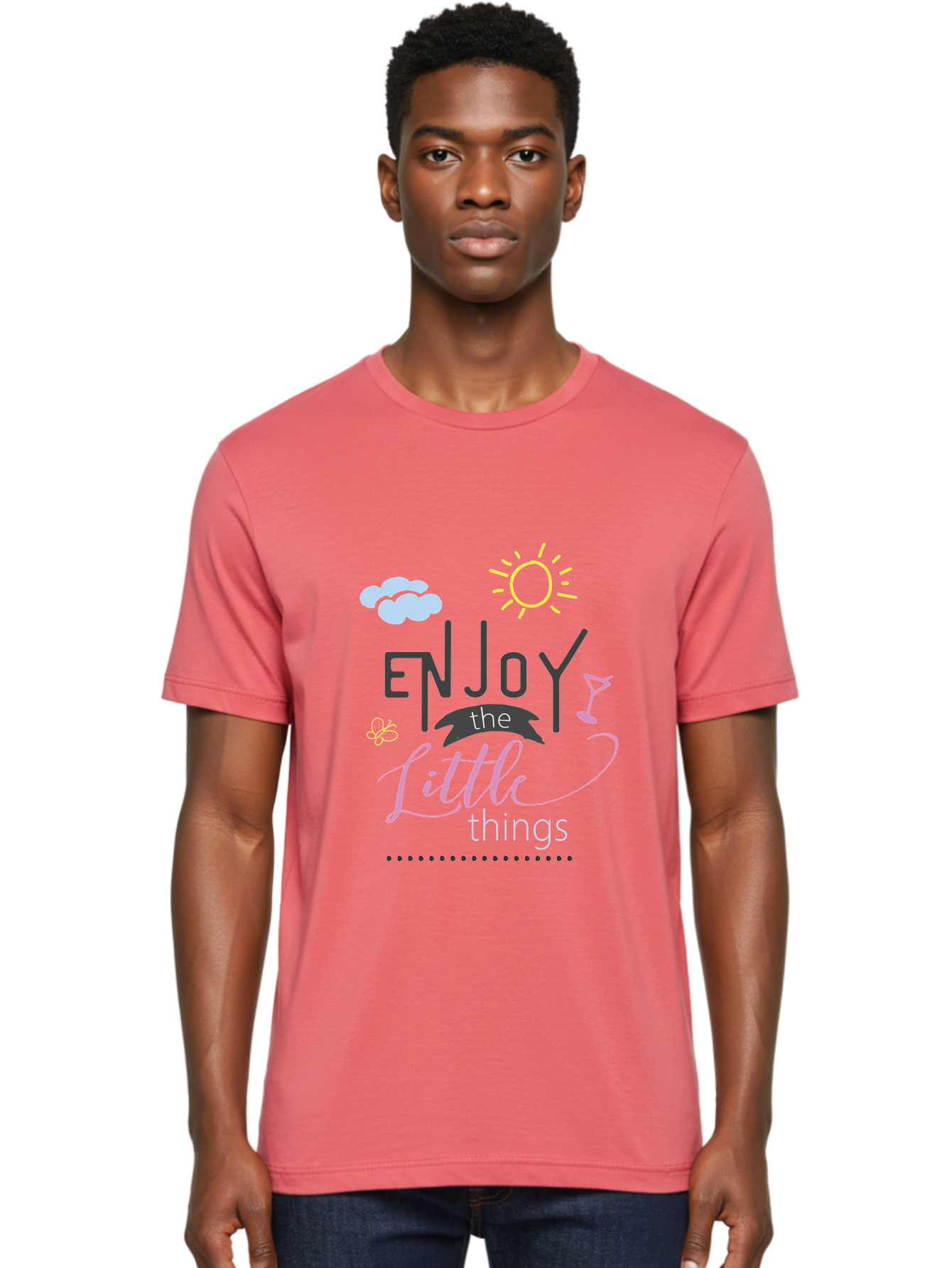 Enjoy-The-Little-Things Men'S Graphic Tee, 100% Cotton, Comfortable Casual Summer Wear, Machine Washable, Inspirational Quote, Motivational Phrase, Enjoy The Little Things, Positive Vibes, Happy Feelings, Sunshine, Cocktail, Relaxation, Aac687 14