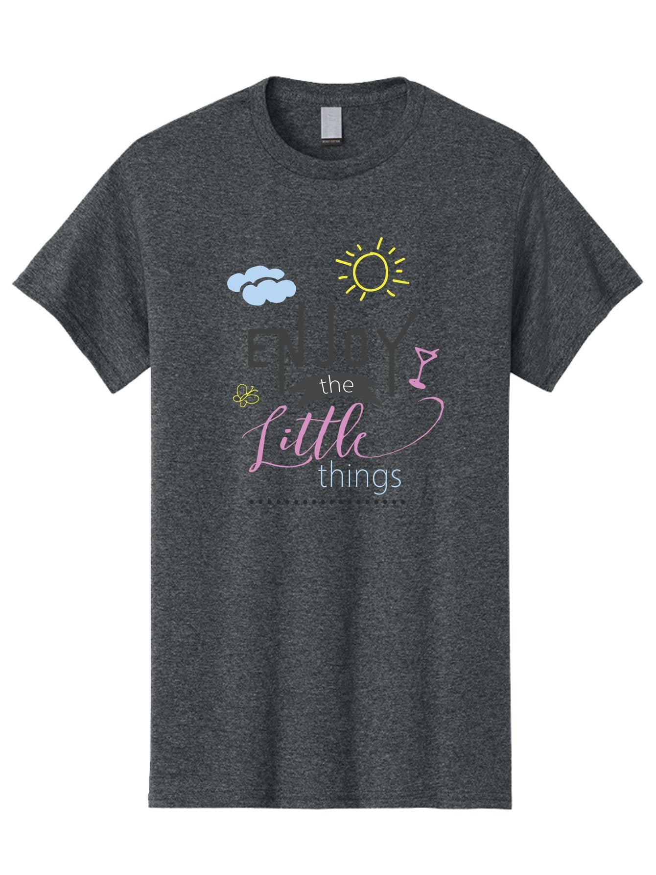 Enjoy-The-Little-Things Men'S Graphic Tee, 100% Cotton, Comfortable Casual Summer Wear, Machine Washable, Inspirational Quote, Motivational Phrase, Enjoy The Little Things, Positive Vibes, Happy Feelings, Sunshine, Cocktail, Relaxation, Aac687 3