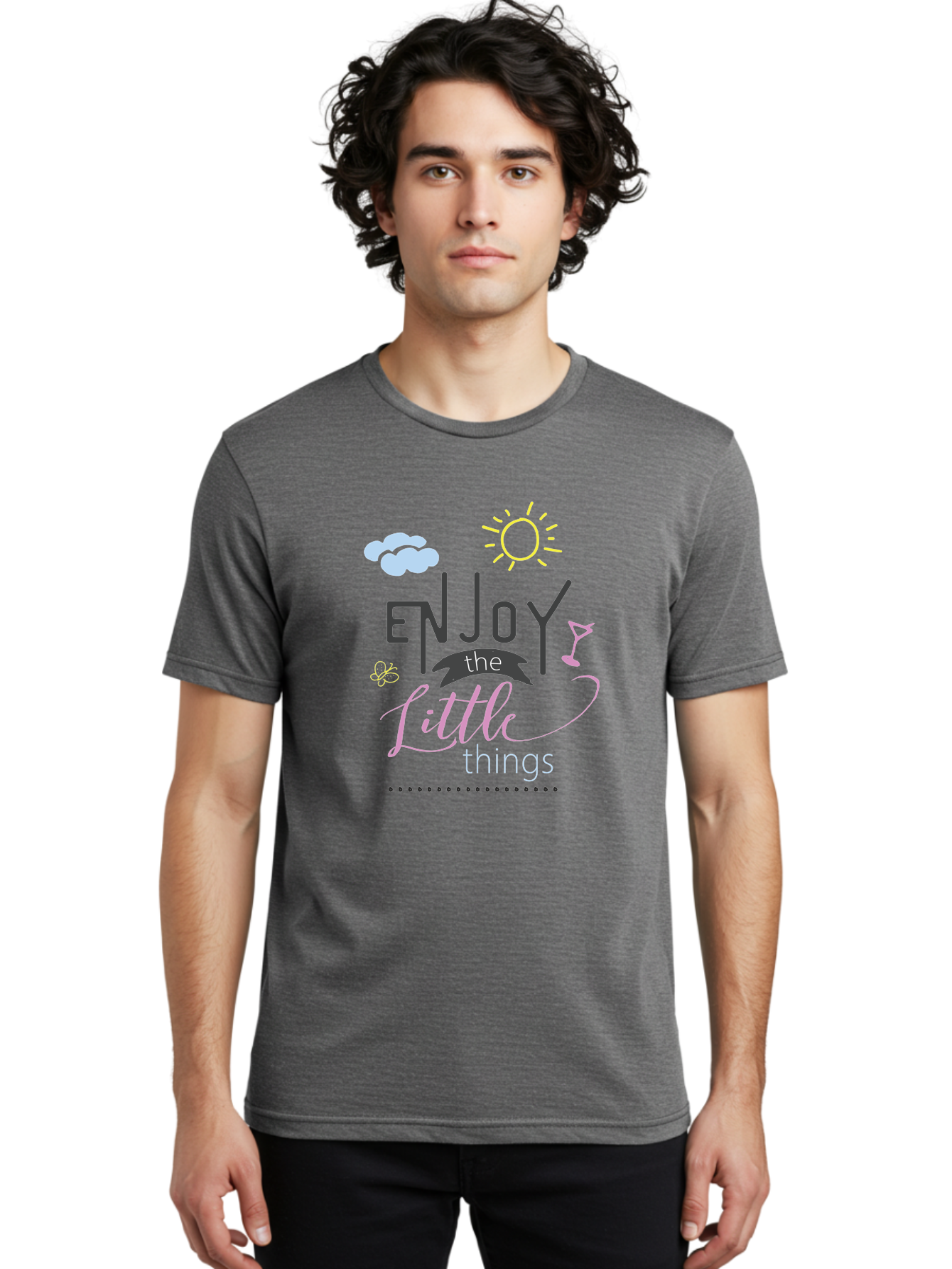 Enjoy-The-Little-Things Men'S Graphic Tee, 100% Cotton, Comfortable Casual Summer Wear, Machine Washable, Inspirational Quote, Motivational Phrase, Enjoy The Little Things, Positive Vibes, Happy Feelings, Sunshine, Cocktail, Relaxation, Aac687 12