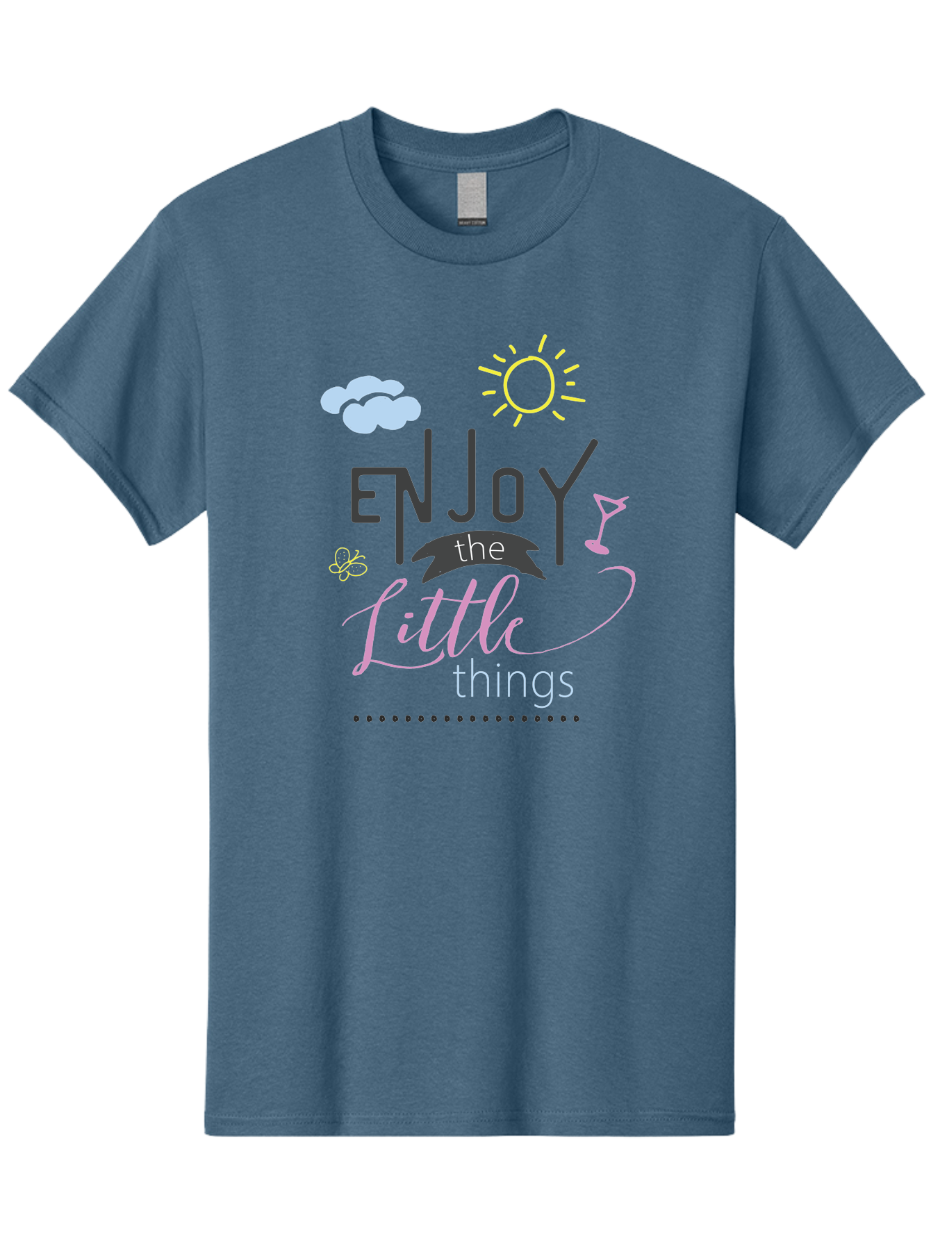 Enjoy-The-Little-Things Men'S Graphic Tee, 100% Cotton, Comfortable Casual Summer Wear, Machine Washable, Inspirational Quote, Motivational Phrase, Enjoy The Little Things, Positive Vibes, Happy Feelings, Sunshine, Cocktail, Relaxation, Aac687 23