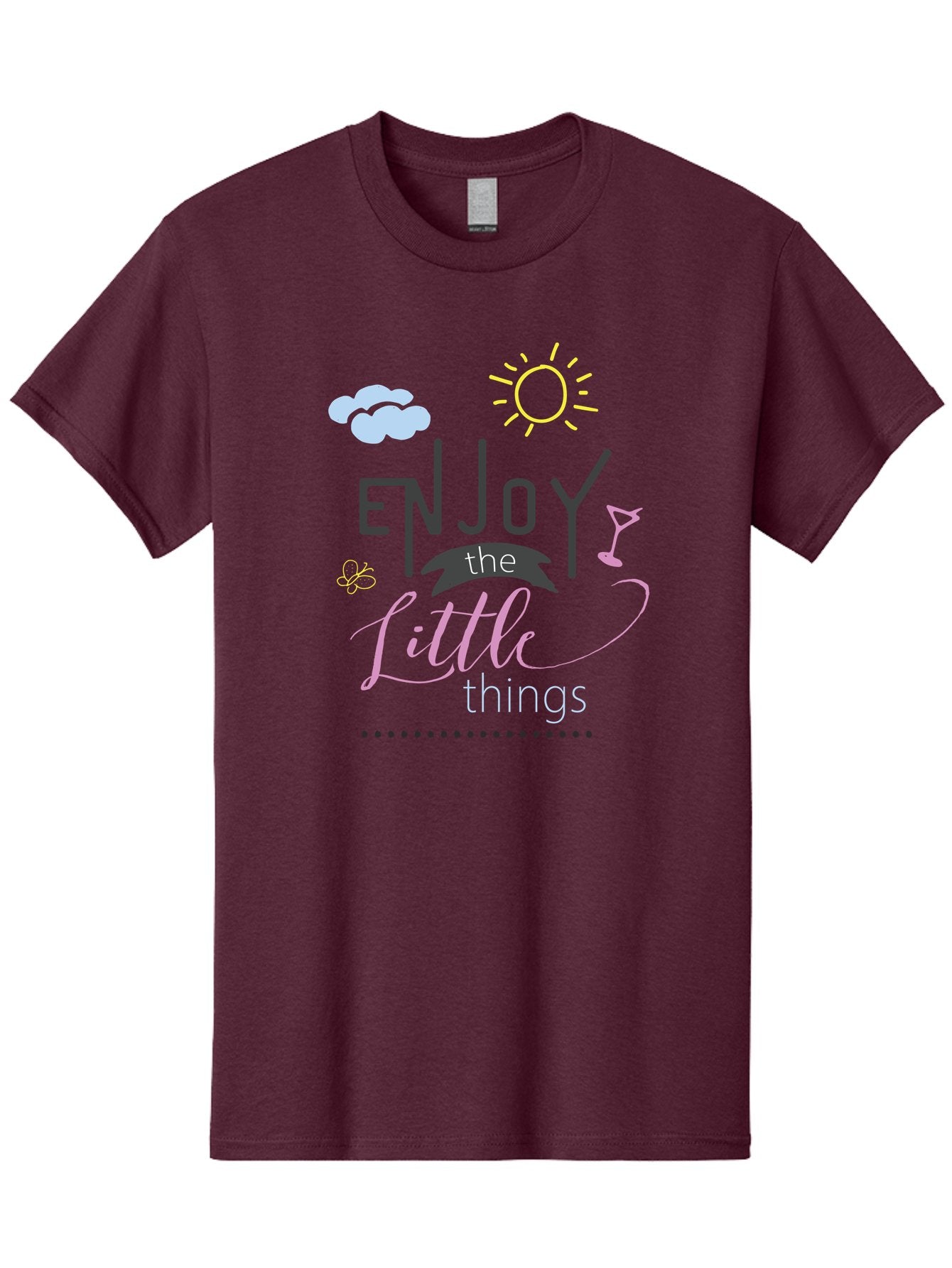 Enjoy-The-Little-Things Men'S Graphic Tee, 100% Cotton, Comfortable Casual Summer Wear, Machine Washable, Inspirational Quote, Motivational Phrase, Enjoy The Little Things, Positive Vibes, Happy Feelings, Sunshine, Cocktail, Relaxation, Aac687 14