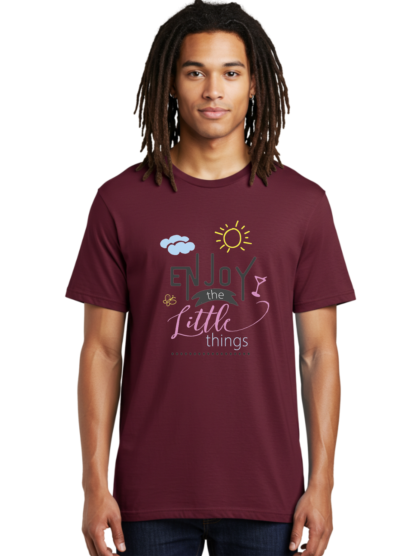 Enjoy-The-Little-Things Men'S Graphic Tee, 100% Cotton, Comfortable Casual Summer Wear, Machine Washable, Inspirational Quote, Motivational Phrase, Enjoy The Little Things, Positive Vibes, Happy Feelings, Sunshine, Cocktail, Relaxation, Aac687 4