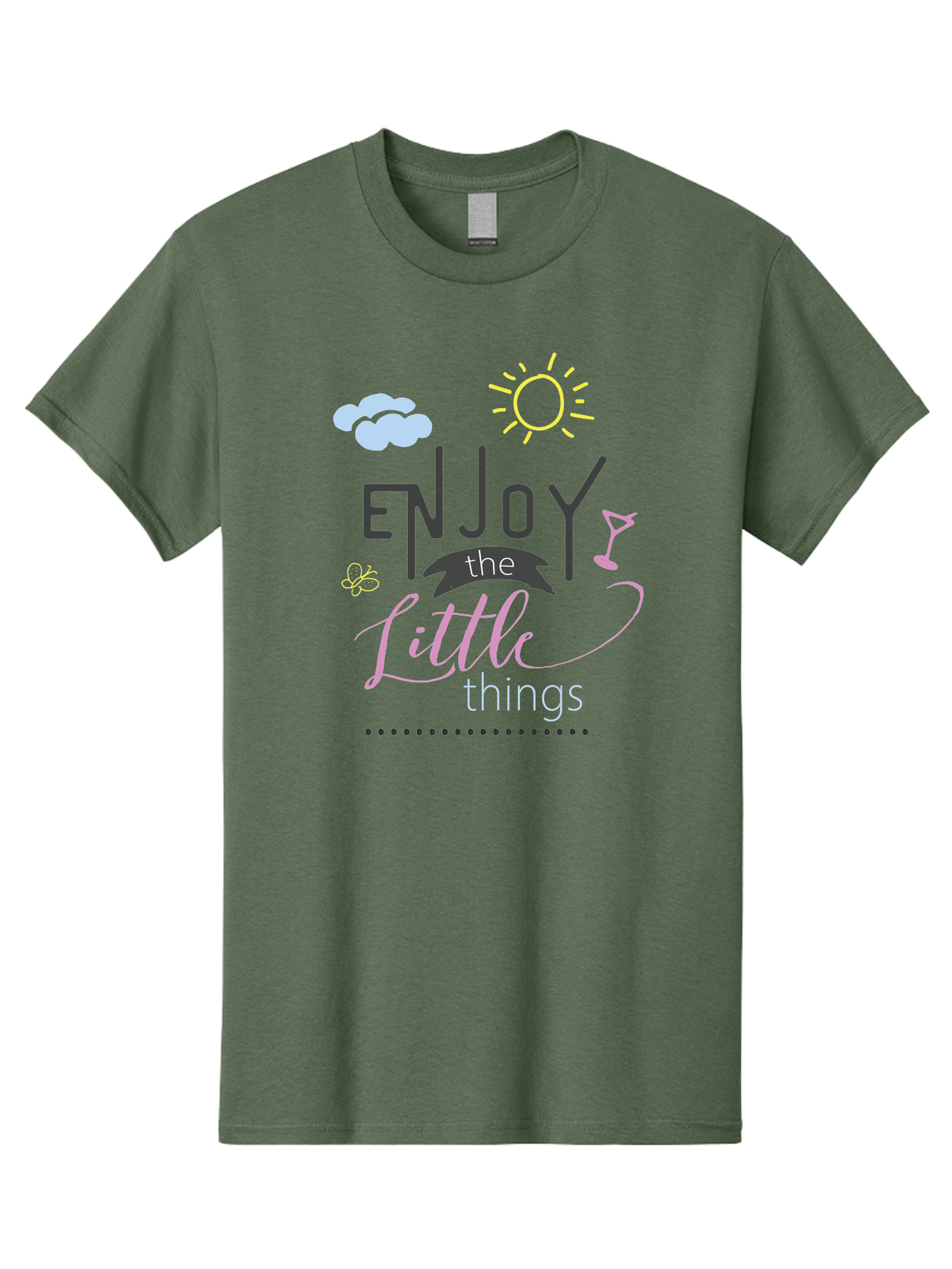 Enjoy-The-Little-Things Men'S Graphic Tee, 100% Cotton, Comfortable Casual Summer Wear, Machine Washable, Inspirational Quote, Motivational Phrase, Enjoy The Little Things, Positive Vibes, Happy Feelings, Sunshine, Cocktail, Relaxation, Aac687 19