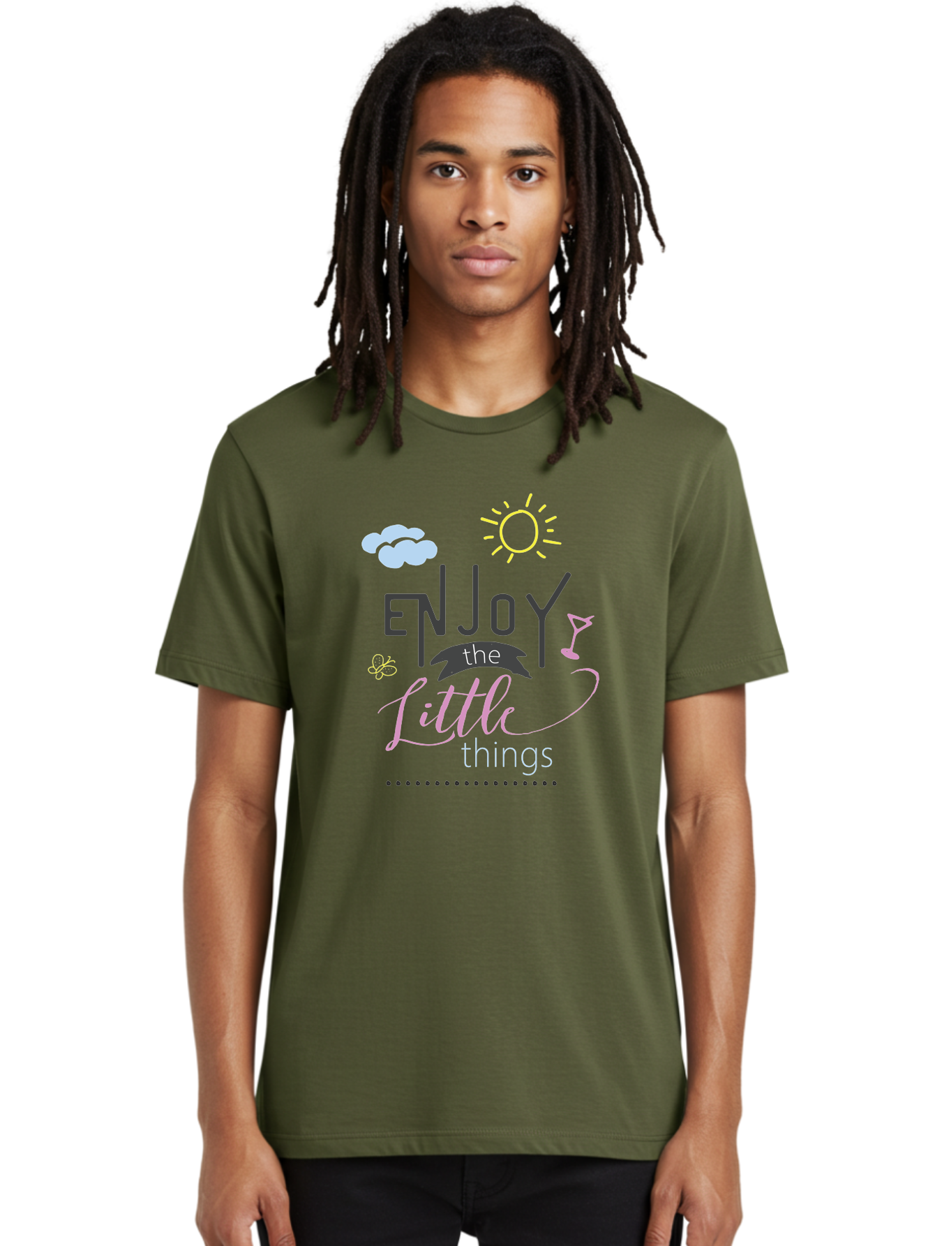 Enjoy-The-Little-Things Men'S Graphic Tee, 100% Cotton, Comfortable Casual Summer Wear, Machine Washable, Inspirational Quote, Motivational Phrase, Enjoy The Little Things, Positive Vibes, Happy Feelings, Sunshine, Cocktail, Relaxation, Aac687 20