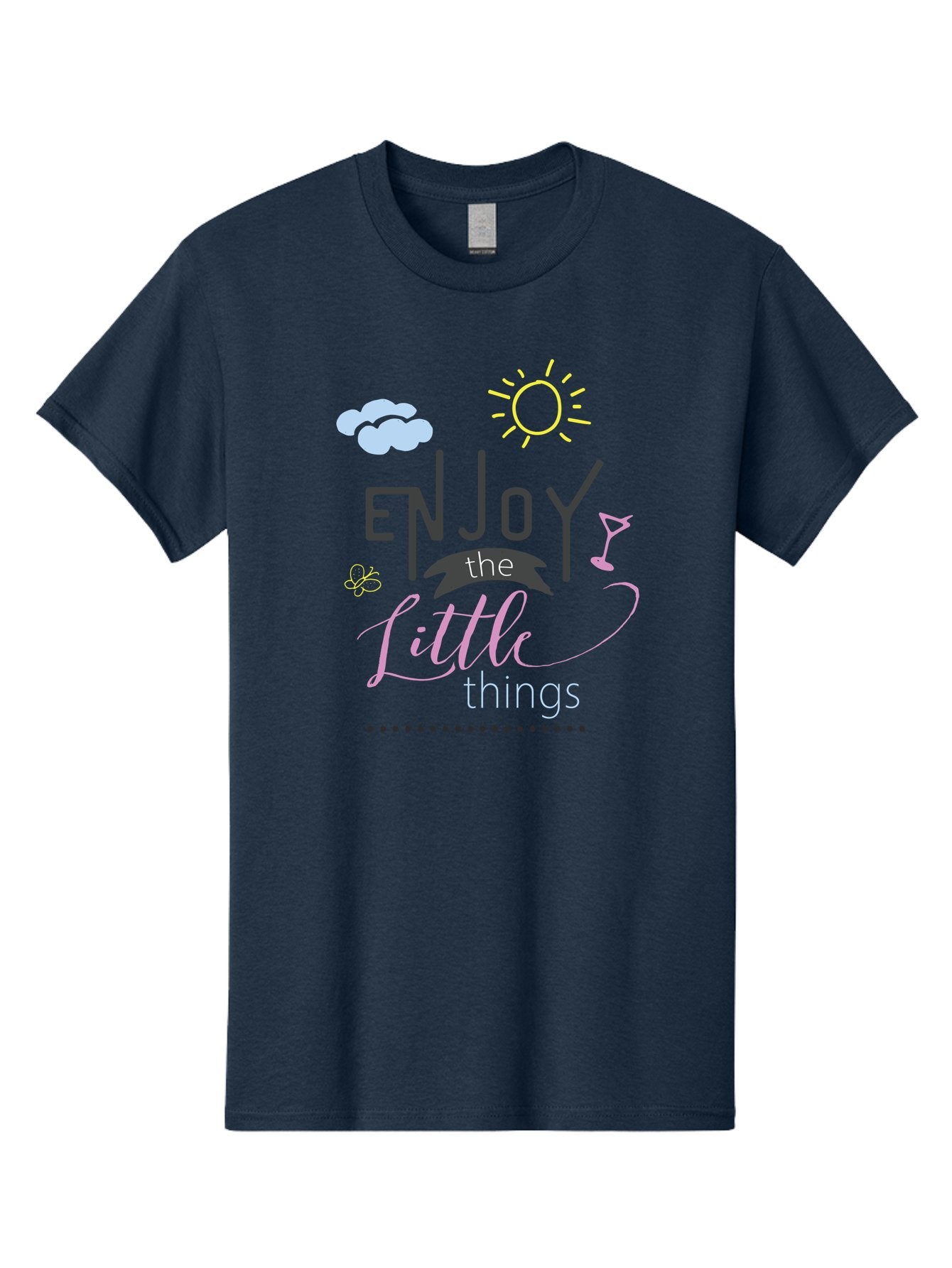 Enjoy-The-Little-Things Men'S Graphic Tee, 100% Cotton, Comfortable Casual Summer Wear, Machine Washable, Inspirational Quote, Motivational Phrase, Enjoy The Little Things, Positive Vibes, Happy Feelings, Sunshine, Cocktail, Relaxation, Aac687 12