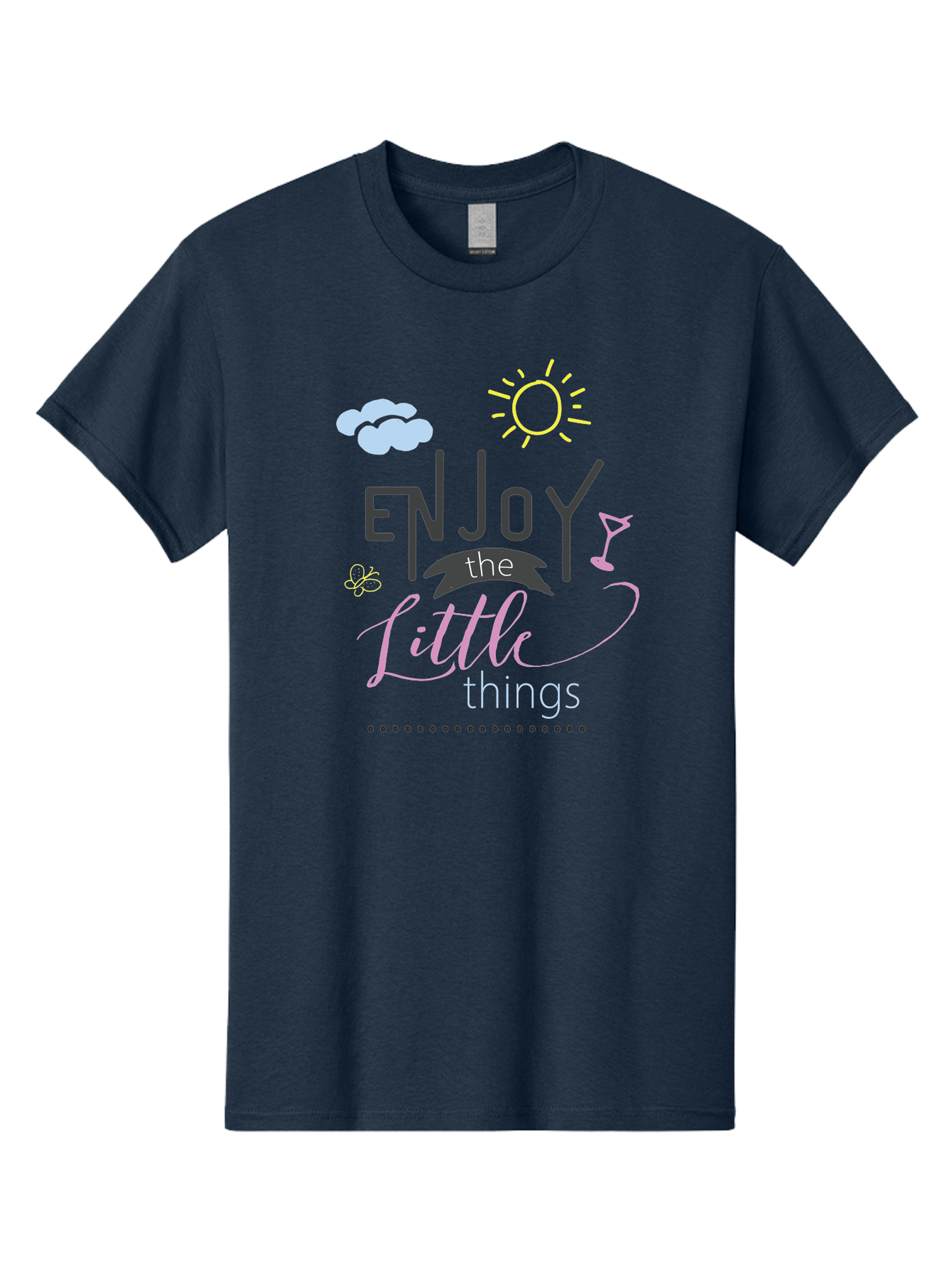 Enjoy-The-Little-Things Men'S Graphic Tee, 100% Cotton, Comfortable Casual Summer Wear, Machine Washable, Inspirational Quote, Motivational Phrase, Enjoy The Little Things, Positive Vibes, Happy Feelings, Sunshine, Cocktail, Relaxation, Aac687 5