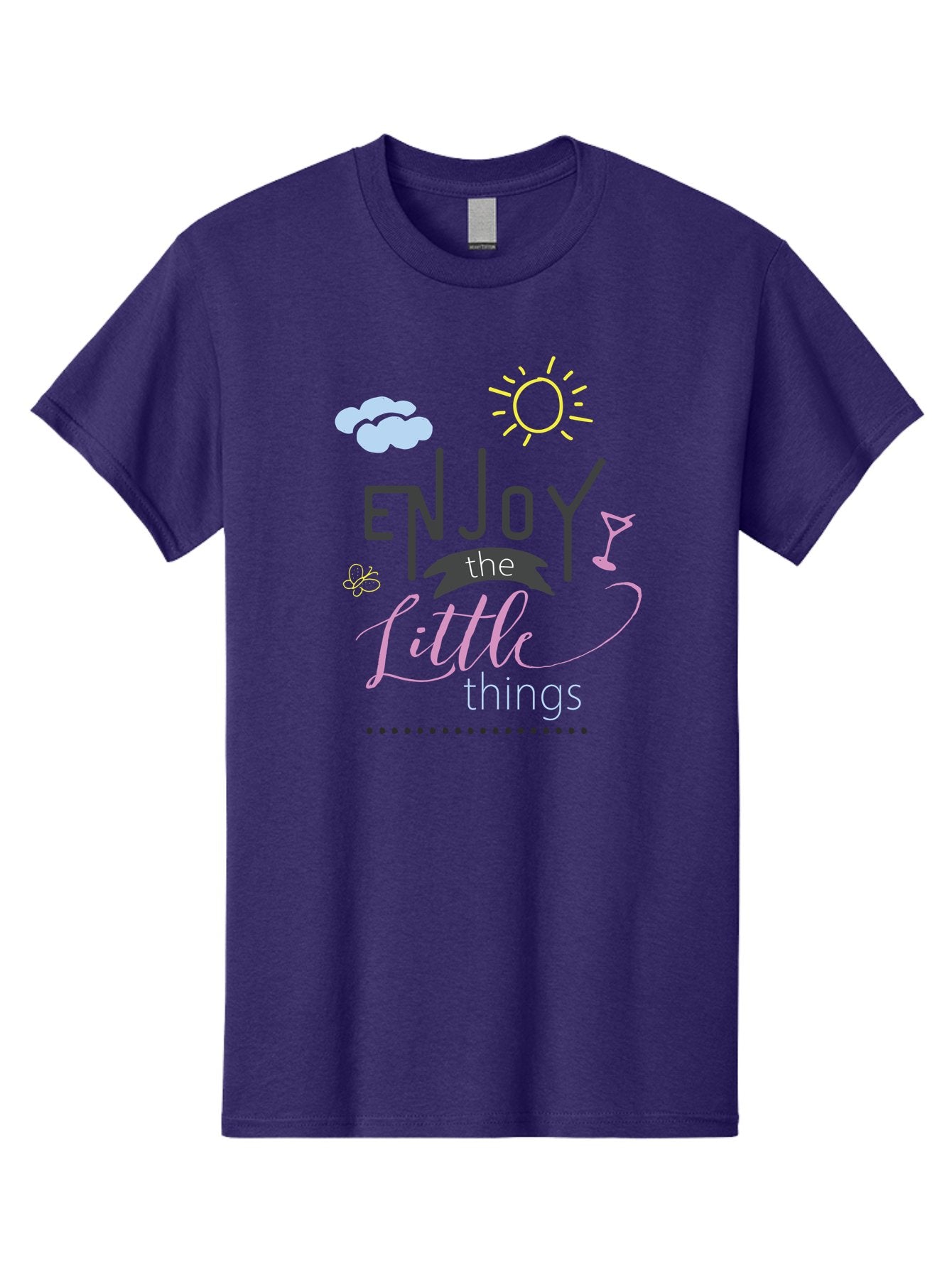Enjoy-The-Little-Things Men'S Graphic Tee, 100% Cotton, Comfortable Casual Summer Wear, Machine Washable, Inspirational Quote, Motivational Phrase, Enjoy The Little Things, Positive Vibes, Happy Feelings, Sunshine, Cocktail, Relaxation, Aac687 5