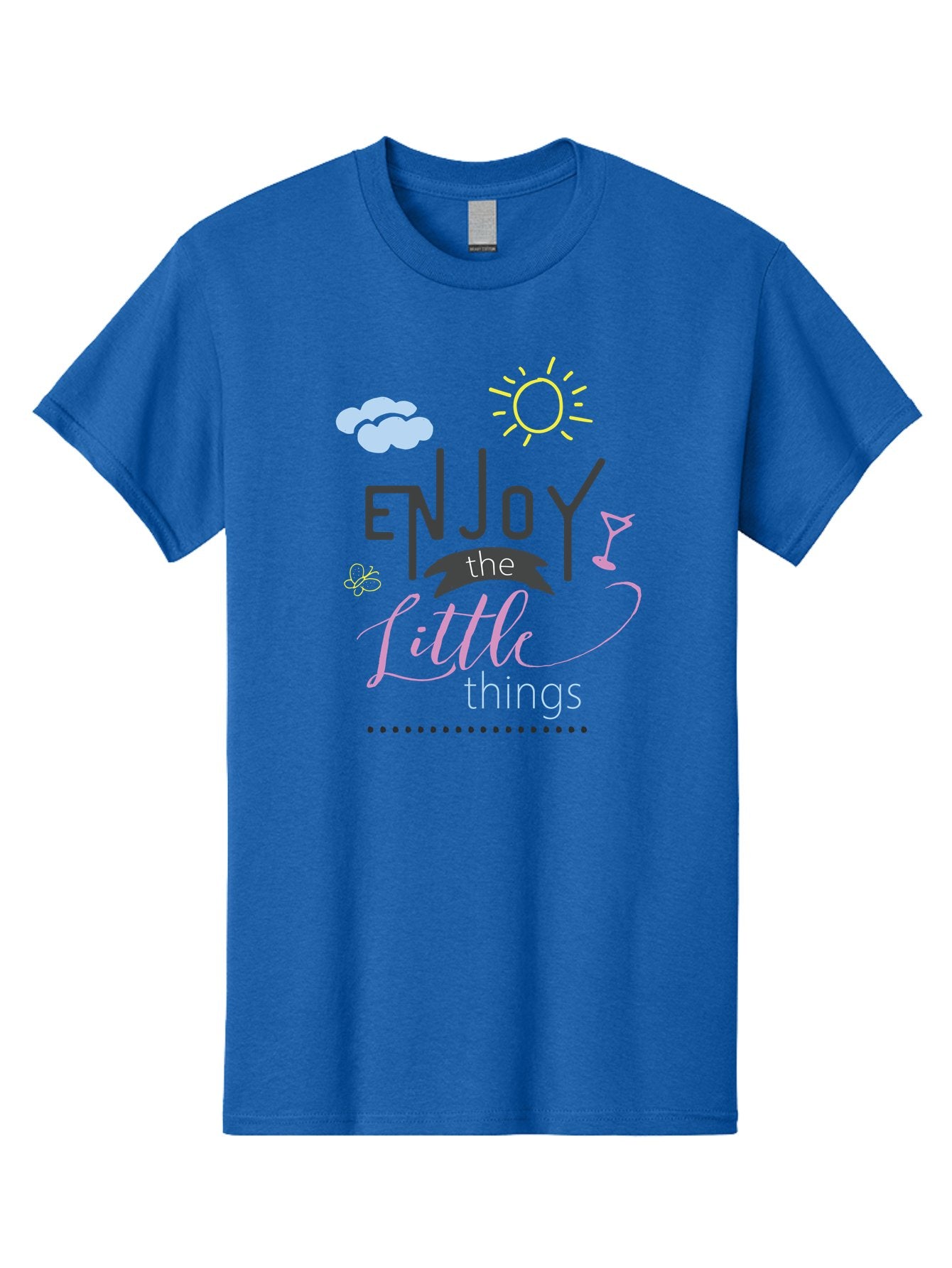 Enjoy-The-Little-Things Men'S Graphic Tee, 100% Cotton, Comfortable Casual Summer Wear, Machine Washable, Inspirational Quote, Motivational Phrase, Enjoy The Little Things, Positive Vibes, Happy Feelings, Sunshine, Cocktail, Relaxation, Aac687