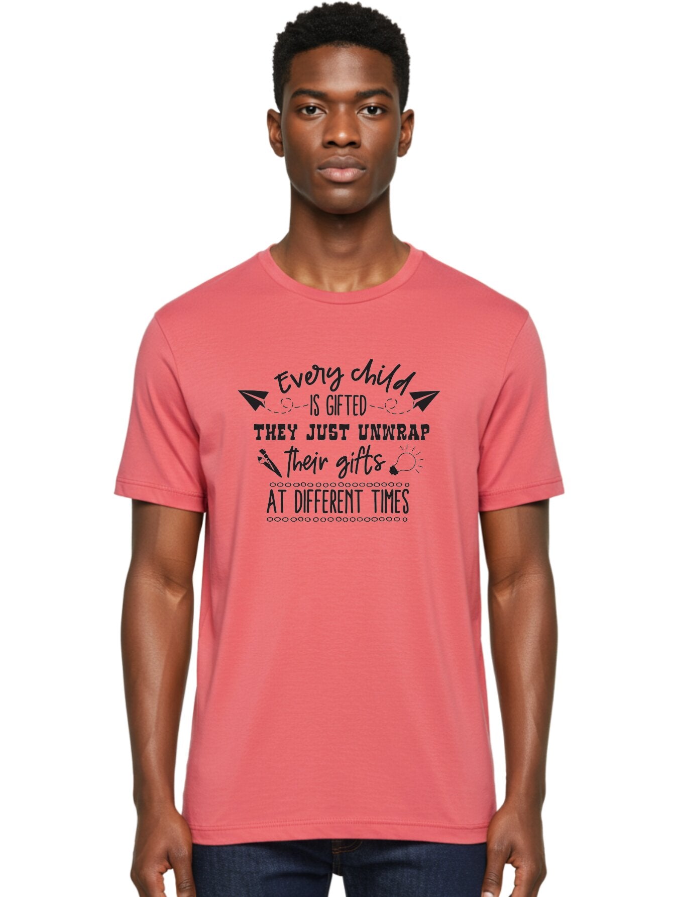 Every-Child-Is-Gifted Men'S Graphic Tee, 100% Cotton, Comfortable Casual Summer Wear, Machine Washable, Inspirational Quote, Motivational Message, Every Child Is Gifted, Different Learning Styles, Unique Abilities, Creativity, Individuality, Aac690 25