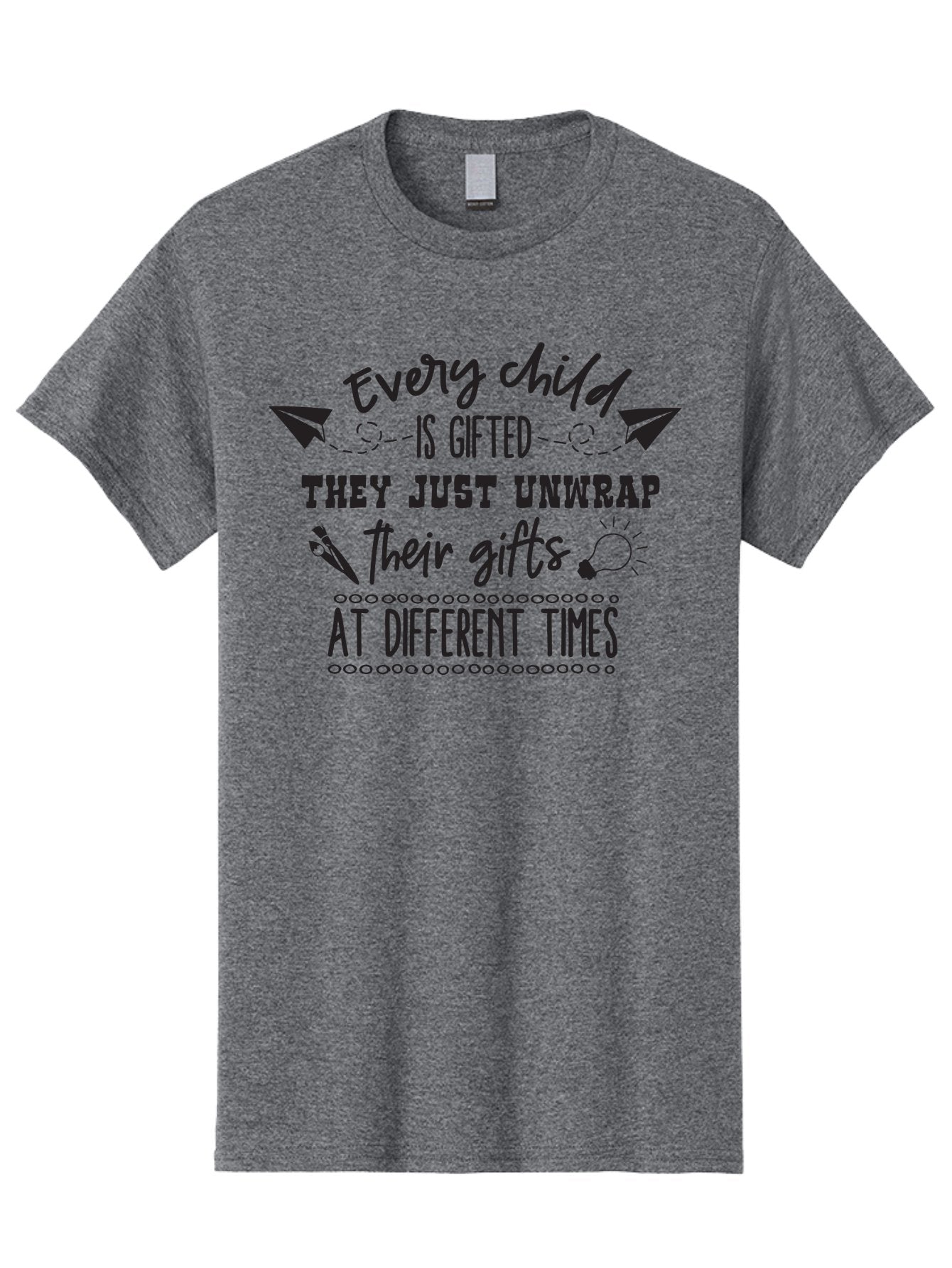 Every-Child-Is-Gifted Men'S Graphic Tee, 100% Cotton, Comfortable Casual Summer Wear, Machine Washable, Inspirational Quote, Motivational Message, Every Child Is Gifted, Different Learning Styles, Unique Abilities, Creativity, Individuality, Aac690