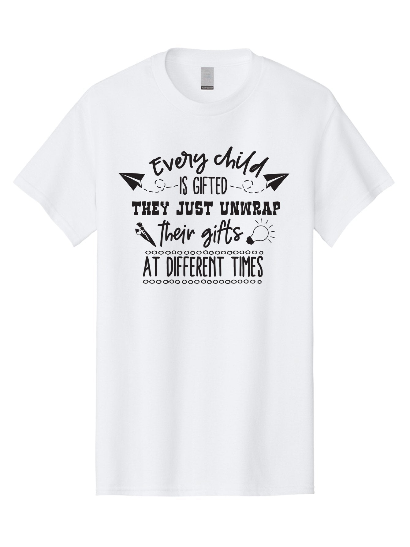 Every-Child-Is-Gifted Men'S Graphic Tee, 100% Cotton, Comfortable Casual Summer Wear, Machine Washable, Inspirational Quote, Motivational Message, Every Child Is Gifted, Different Learning Styles, Unique Abilities, Creativity, Individuality, Aac690 13