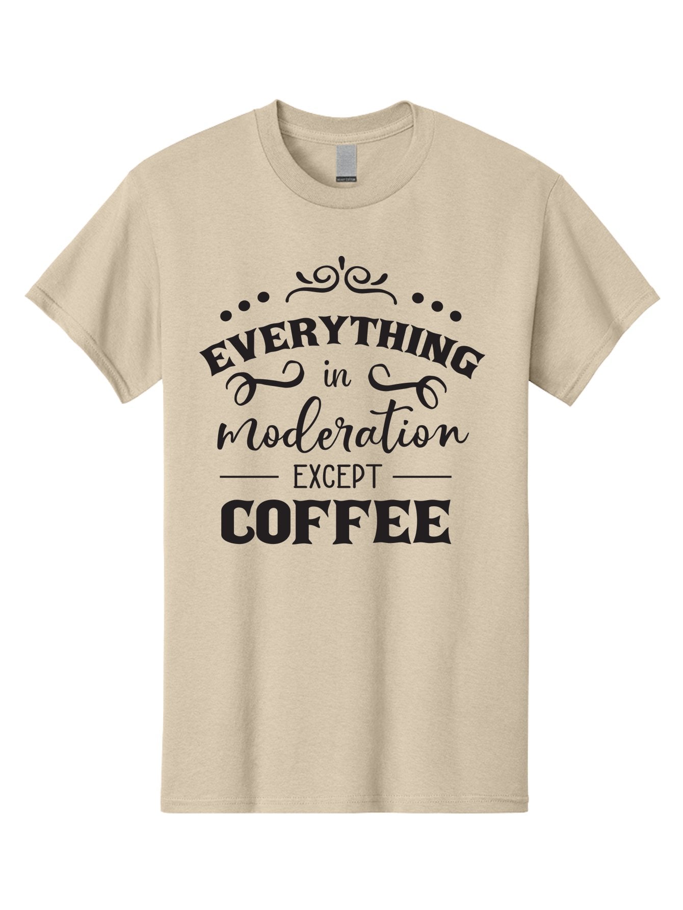 Everything-In-Moderation-Except-Coffee Men'S Graphic Tee, 100% Cotton, Comfortable Casual Summer Wear, Machine Washable, Coffee Quote, Motivational Quote, Inspirational Quote, Funny Quote, Coffee Lover, Coffee Humor, Coffee Culture, Aac694