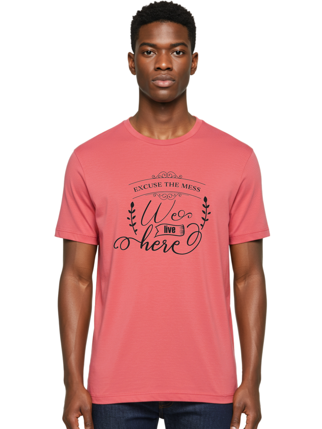 Excuse-The-Mess-We-Live-Here Men'S Graphic Tee, 100% Cotton, Comfortable Casual Summer Wear, Machine Washable, Excuse The Mess, We Live Here, Home Decor Sign, Quirky Wall Art, Funny Saying, Decorative Typography, Modern Home Accessories, Aac696 4