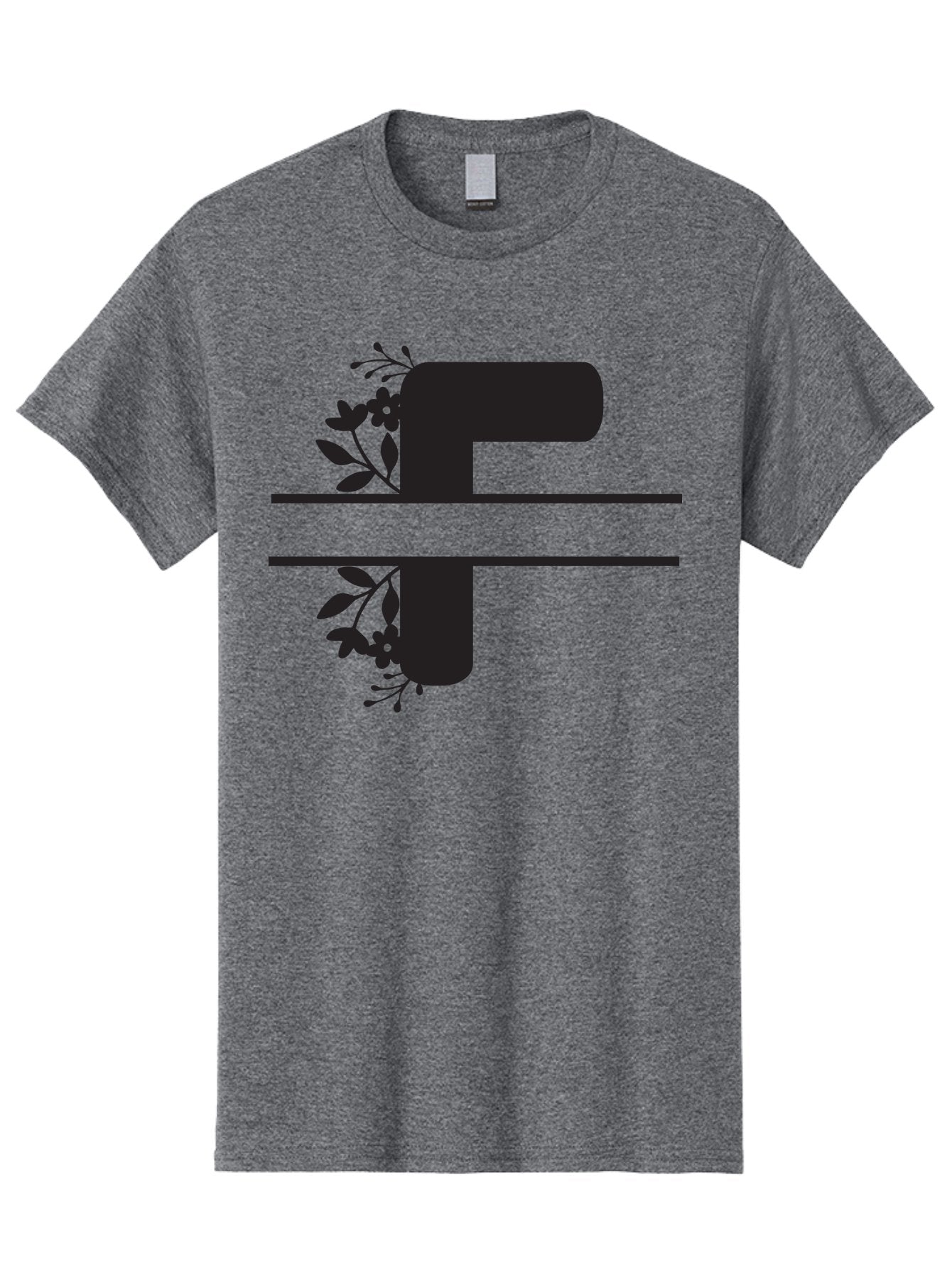 F-1 Men'S Graphic Tee, 100% Cotton, Comfortable Casual Summer Wear, Machine Washable, Floral Alphabet, Letter F, Black Font, Botanical Design, Floral Elements, Leafy Details, Elegant Typography, Decorative Lettering Aac699 12