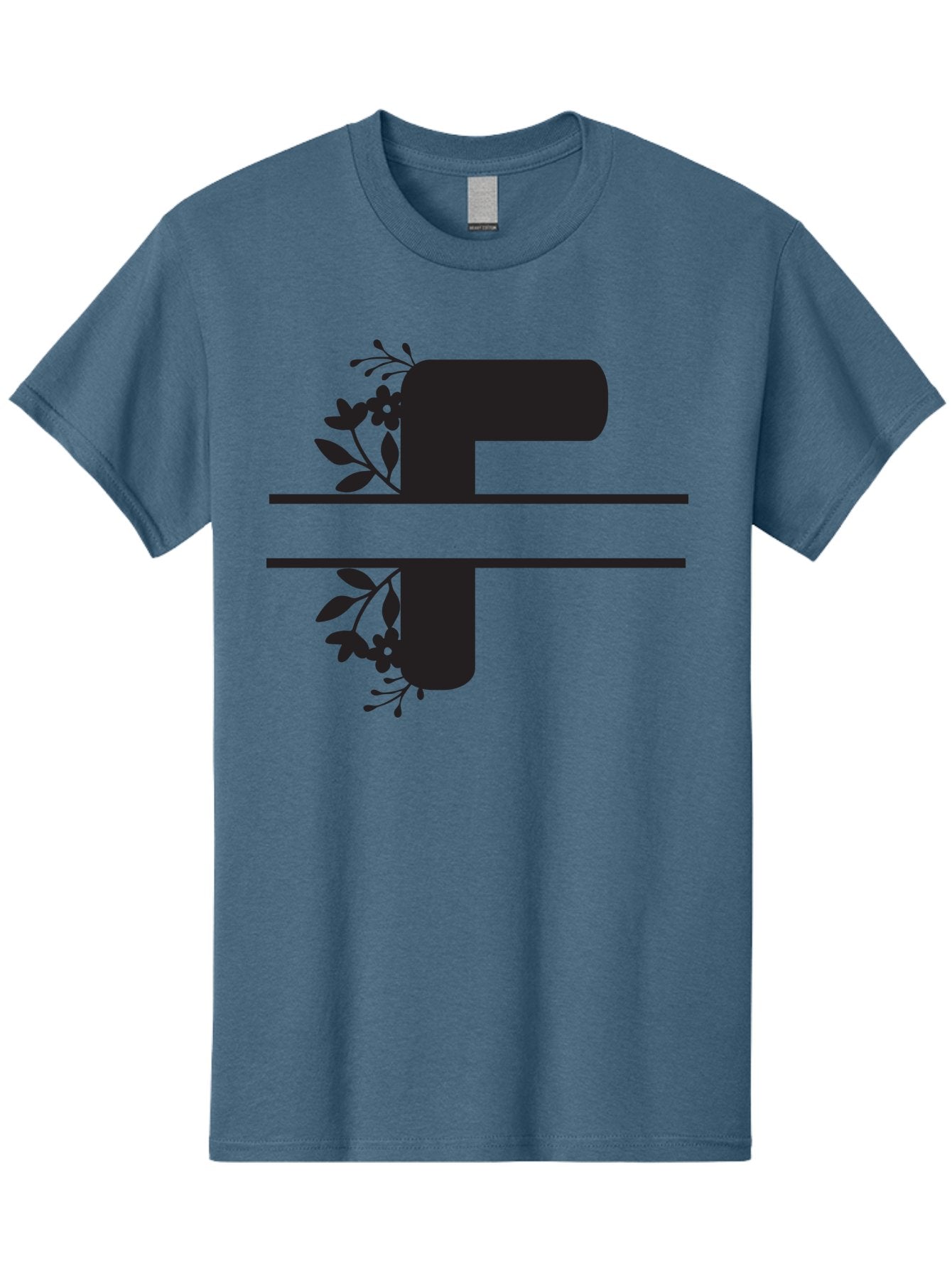 F-1 Men'S Graphic Tee, 100% Cotton, Comfortable Casual Summer Wear, Machine Washable, Floral Alphabet, Letter F, Black Font, Botanical Design, Floral Elements, Leafy Details, Elegant Typography, Decorative Lettering Aac699 7