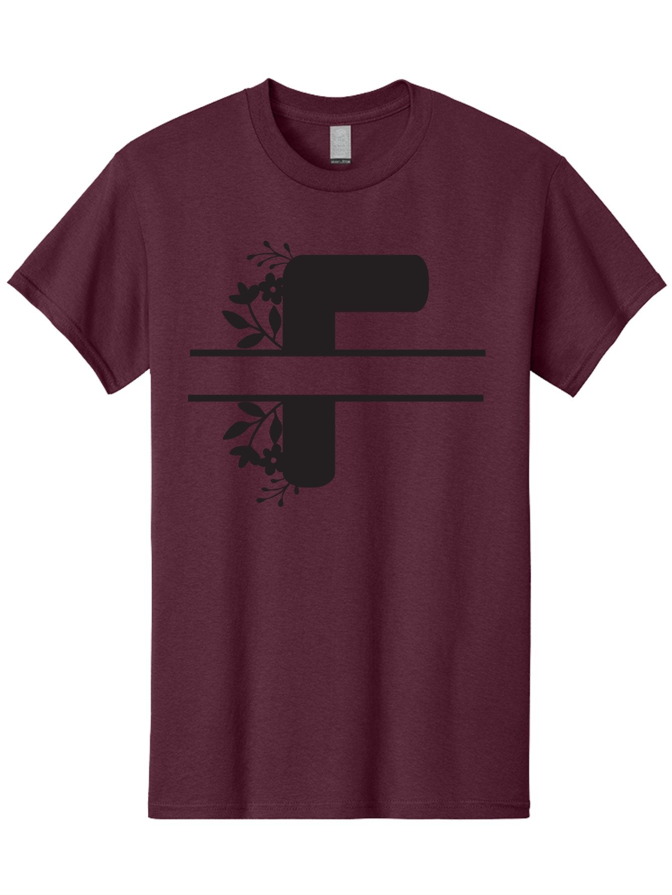 F-1 Men'S Graphic Tee, 100% Cotton, Comfortable Casual Summer Wear, Machine Washable, Floral Alphabet, Letter F, Black Font, Botanical Design, Floral Elements, Leafy Details, Elegant Typography, Decorative Lettering Aac699 10