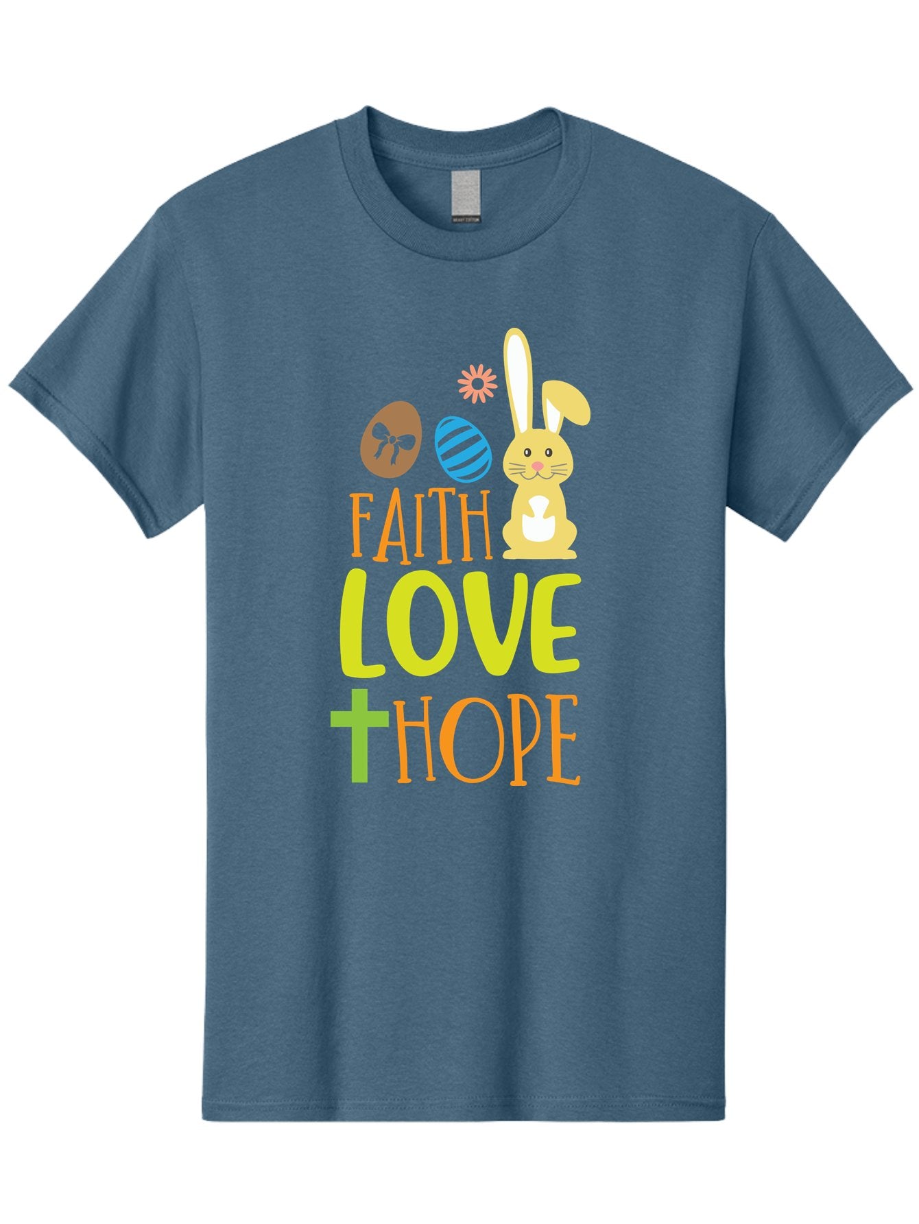 Faith-Love-Hope Men'S Graphic Tee, 100% Cotton, Comfortable Casual Summer Wear, Machine Washable, Easter Bunny, Faith Love Hope, Easter Eggs, Christian Symbolism, Inspirational Quote, Spring Theme, Pastel Colors, Holiday Design Aac703