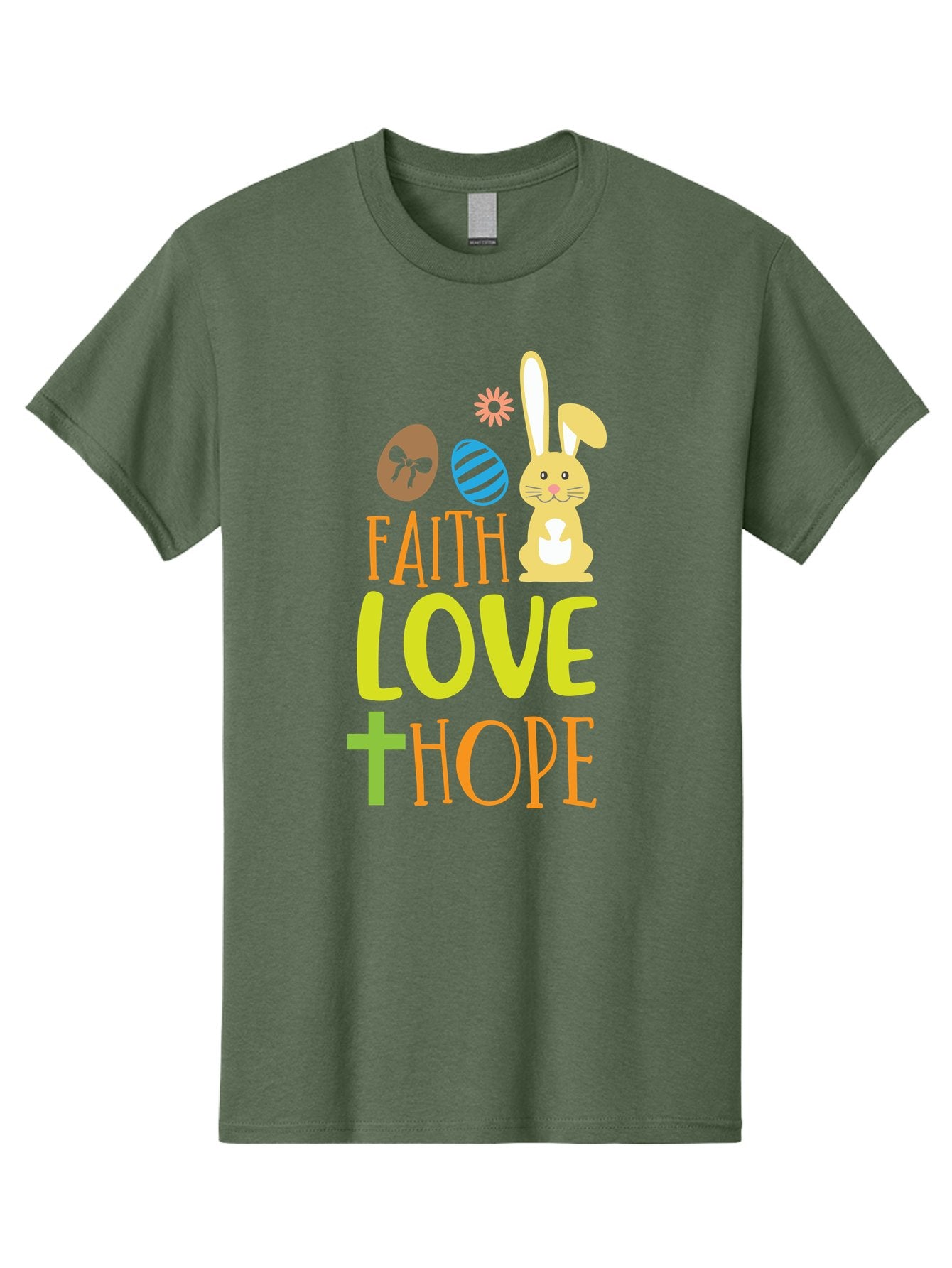 Faith-Love-Hope Men'S Graphic Tee, 100% Cotton, Comfortable Casual Summer Wear, Machine Washable, Easter Bunny, Faith Love Hope, Easter Eggs, Christian Symbolism, Inspirational Quote, Spring Theme, Pastel Colors, Holiday Design Aac703 4
