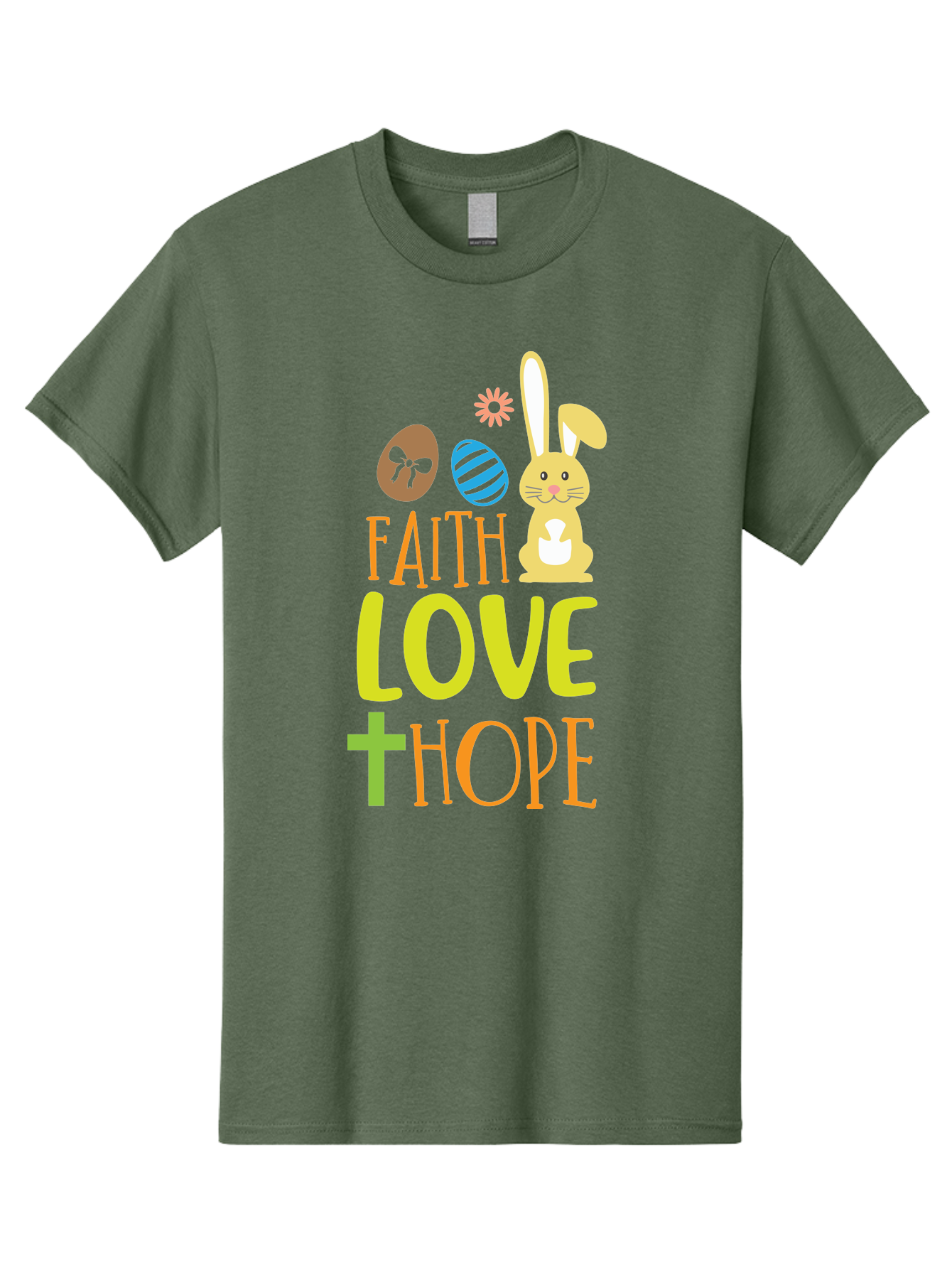 Faith-Love-Hope Men'S Graphic Tee, 100% Cotton, Comfortable Casual Summer Wear, Machine Washable, Easter Bunny, Faith Love Hope, Easter Eggs, Christian Symbolism, Inspirational Quote, Spring Theme, Pastel Colors, Holiday Design Aac703 23