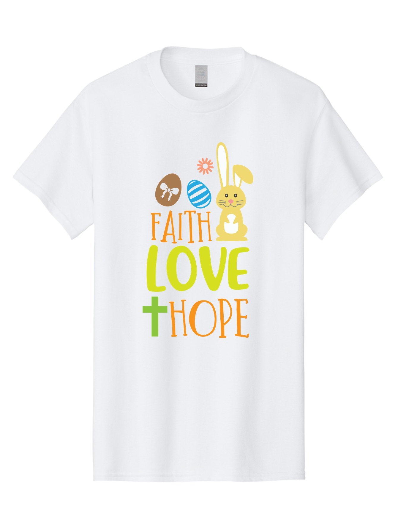 Faith-Love-Hope Men'S Graphic Tee, 100% Cotton, Comfortable Casual Summer Wear, Machine Washable, Easter Bunny, Faith Love Hope, Easter Eggs, Christian Symbolism, Inspirational Quote, Spring Theme, Pastel Colors, Holiday Design Aac703
