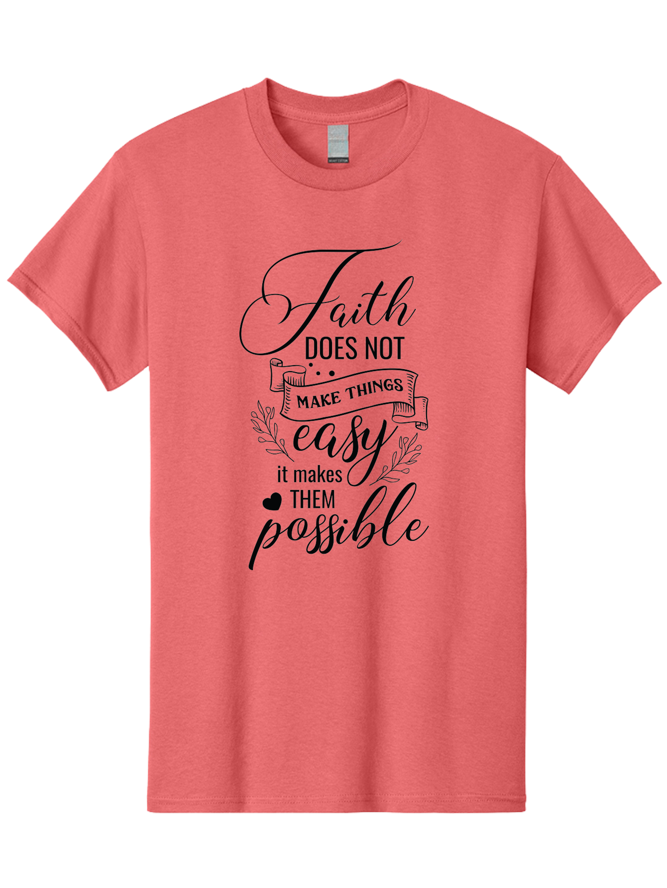 Faith-Makes-Them-Possible Men'S Graphic Tee, 100% Cotton, Comfortable Casual Summer Wear, Machine Washable, Faith Quote, Inspirational Words, Motivational Saying, Makes Them Possible, Makes Things Easy, Spiritual Message, Positive Vibes, Aac704