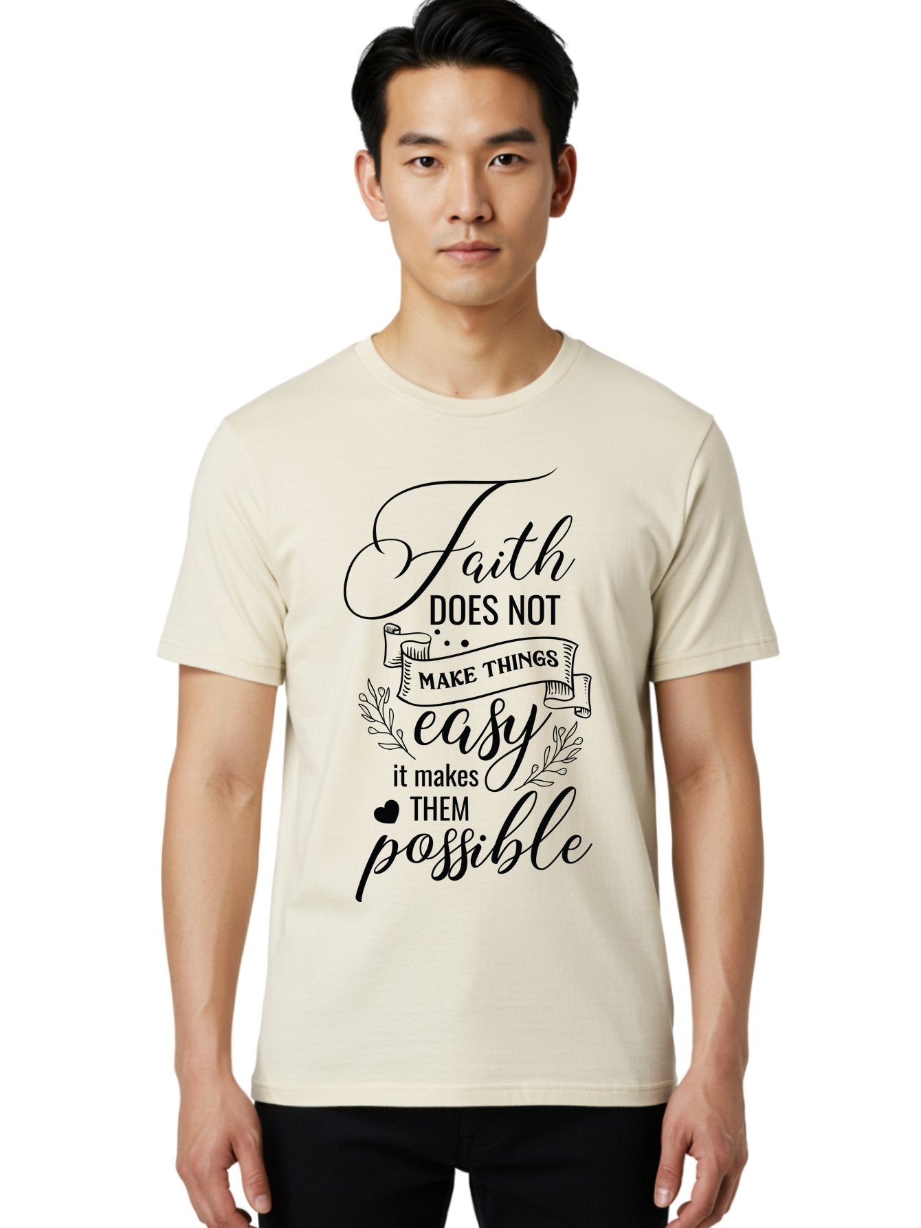 Faith-Makes-Them-Possible Men'S Graphic Tee, 100% Cotton, Comfortable Casual Summer Wear, Machine Washable, Faith Quote, Inspirational Words, Motivational Saying, Makes Them Possible, Makes Things Easy, Spiritual Message, Positive Vibes, Aac704 21