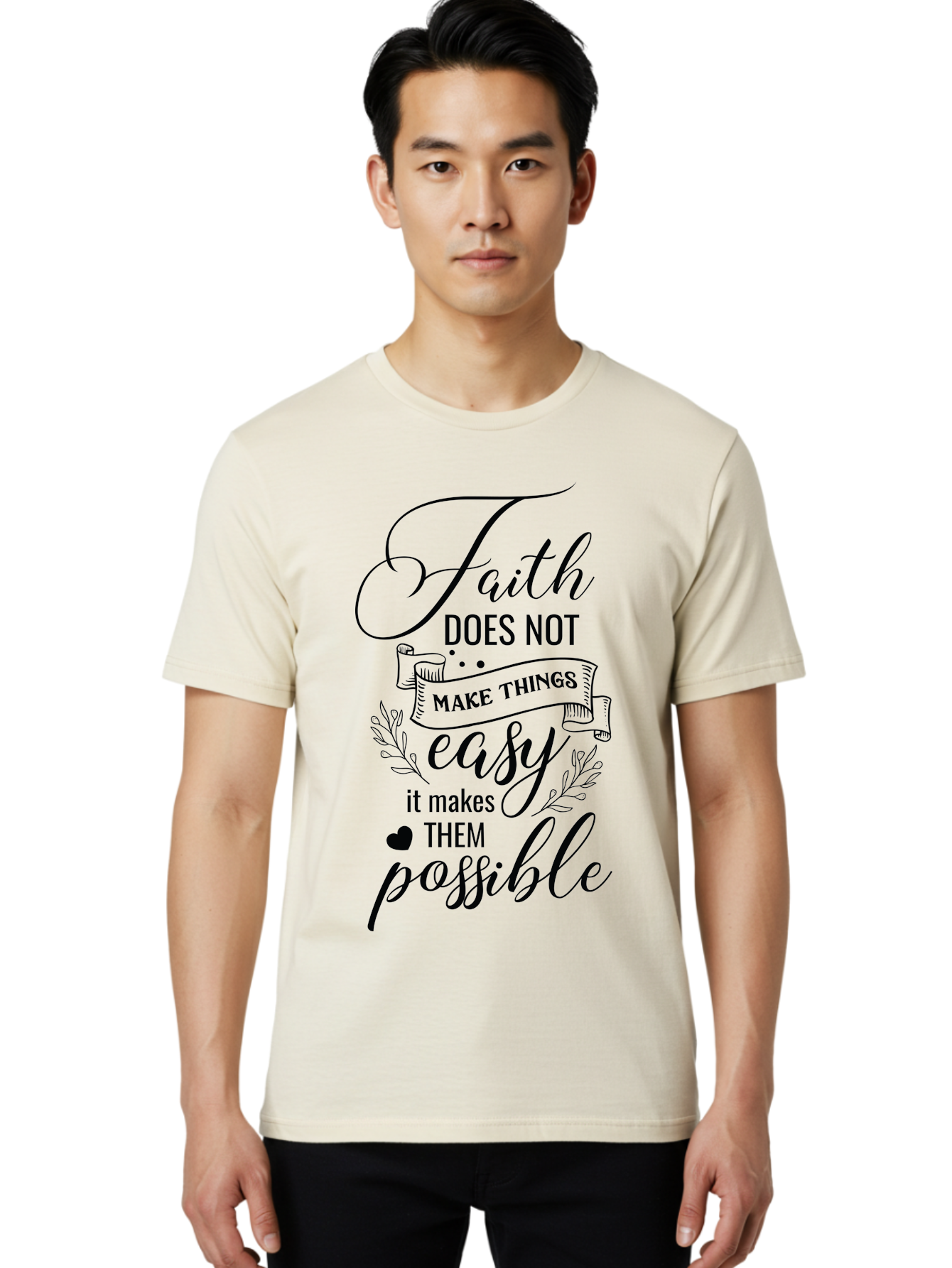 Faith-Makes-Them-Possible Men'S Graphic Tee, 100% Cotton, Comfortable Casual Summer Wear, Machine Washable, Faith Quote, Inspirational Words, Motivational Saying, Makes Them Possible, Makes Things Easy, Spiritual Message, Positive Vibes, Aac704 20