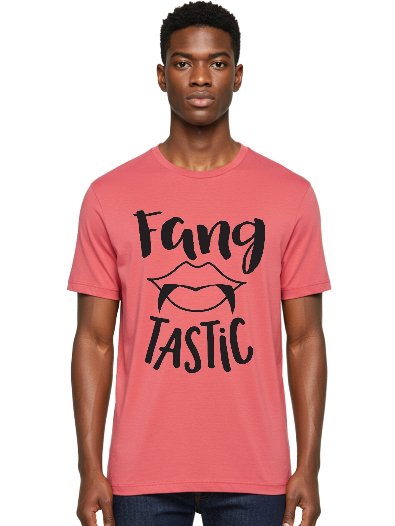 Fang-Tastic Men'S Graphic Tee, 100% Cotton, Comfortable Casual Summer Wear, Machine Washable, Vampire Fangs, Dark Humor, Fang Tastic, Gothic Style, Spooky Chic, Vampire-Inspired, Edgy Fashion, Bold Graphics, Playful Typography Aac706 28