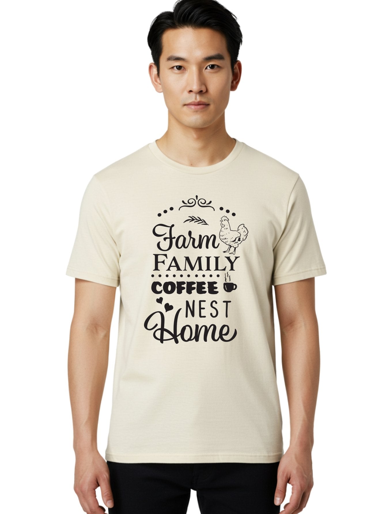 Farm-Family-Coffee-Nest-Home Men'S Graphic Tee, 100% Cotton, Comfortable Casual Summer Wear, Machine Washable, Farmhouse Decor, Family Love, Coffee Lovers, Cozy Home, Chicken Theme, Rustic Charm, Home Sweet Home, Farm Fresh Aac707 19