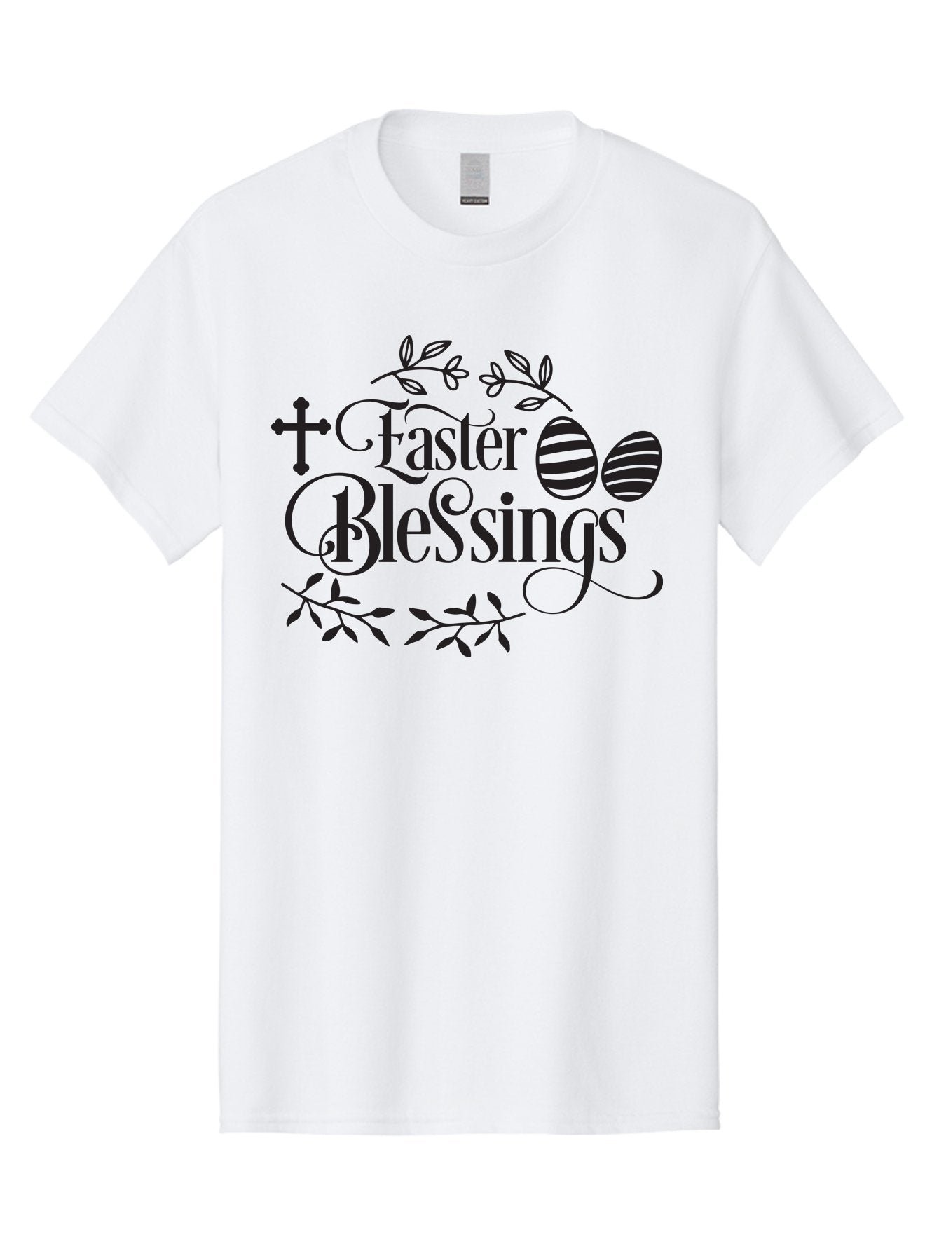 Faster-Blessings Men'S Graphic Tee, 100% Cotton, Comfortable Casual Summer Wear, Machine Washable, Easter Eggs, Easter Blessings, Christian Easter, Decorated Eggs, Spiritual Easter Wishes, Faith-Based Easter Greetings, Easter Cross, Aac709