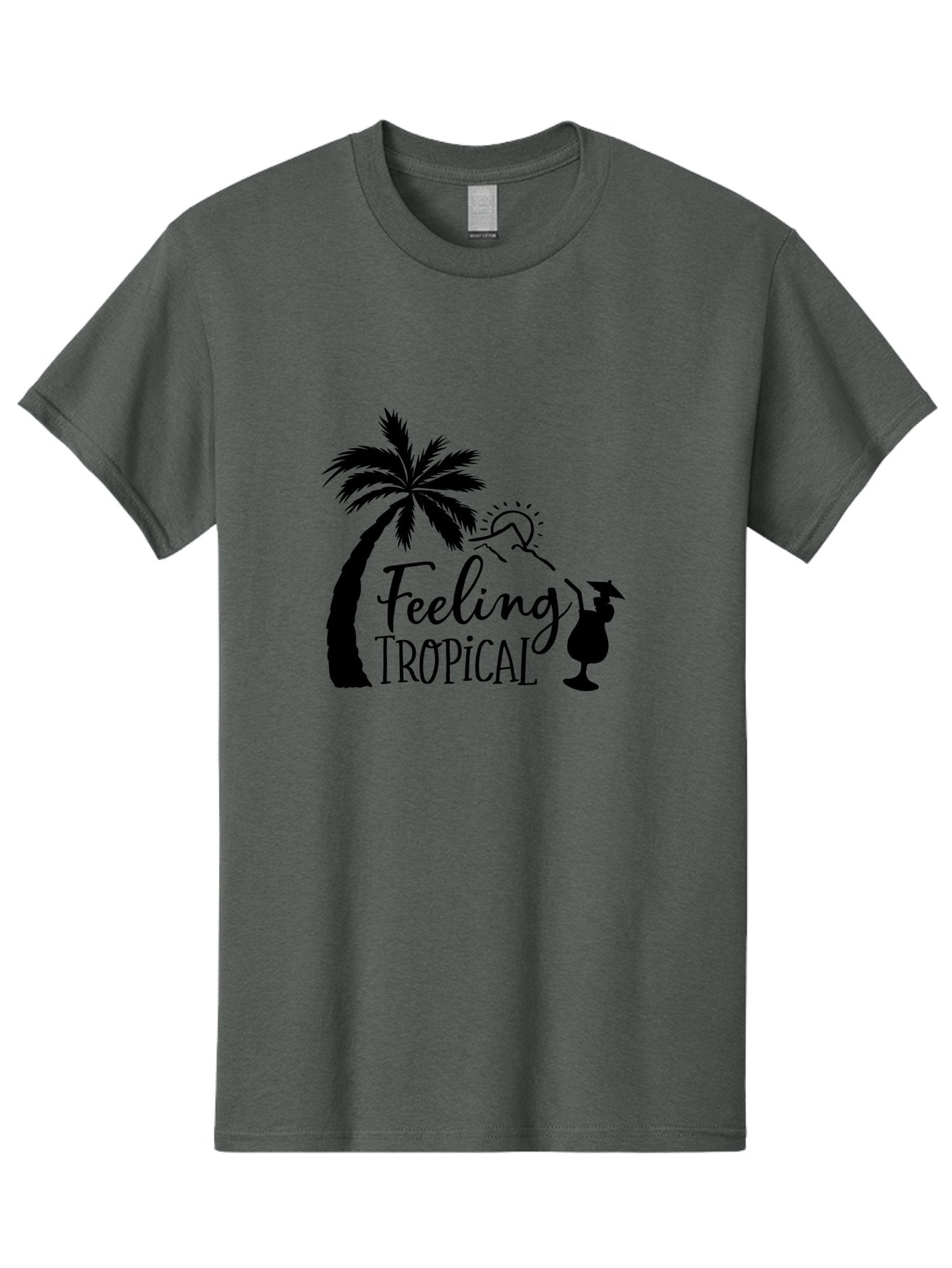 Feeling-Tropical Men'S Graphic Tee, 100% Cotton, Comfortable Casual Summer Wear, Machine Washable, Tropical Getaway, Palm Tree, Cocktail, Summer Vibes, Vacation Mode, Sun, Fun, Relaxation, Beach Life, Tropical Drinks Aac714 4
