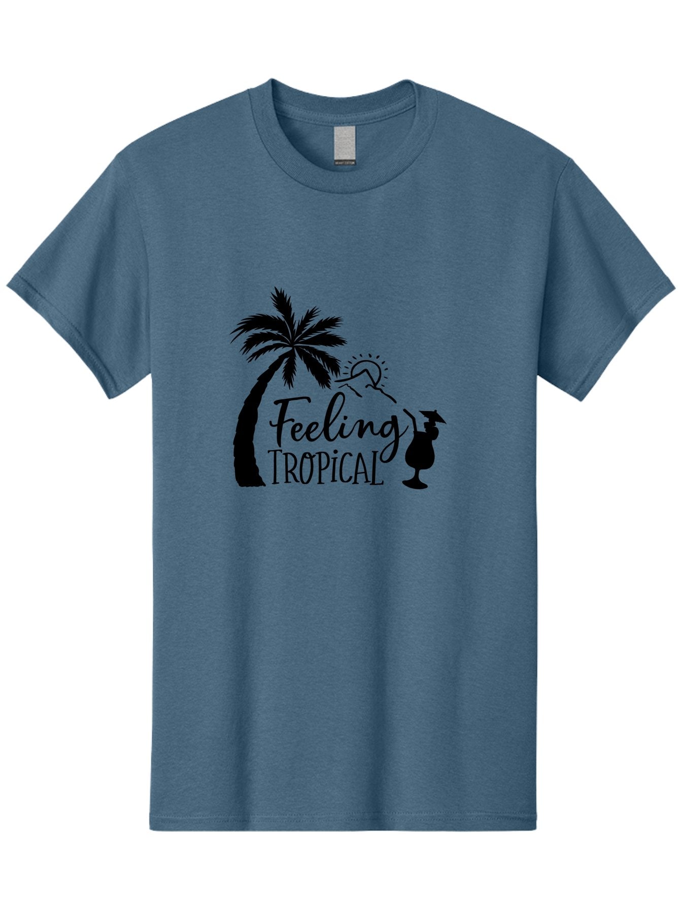 Feeling-Tropical Men'S Graphic Tee, 100% Cotton, Comfortable Casual Summer Wear, Machine Washable, Tropical Getaway, Palm Tree, Cocktail, Summer Vibes, Vacation Mode, Sun, Fun, Relaxation, Beach Life, Tropical Drinks Aac714 14