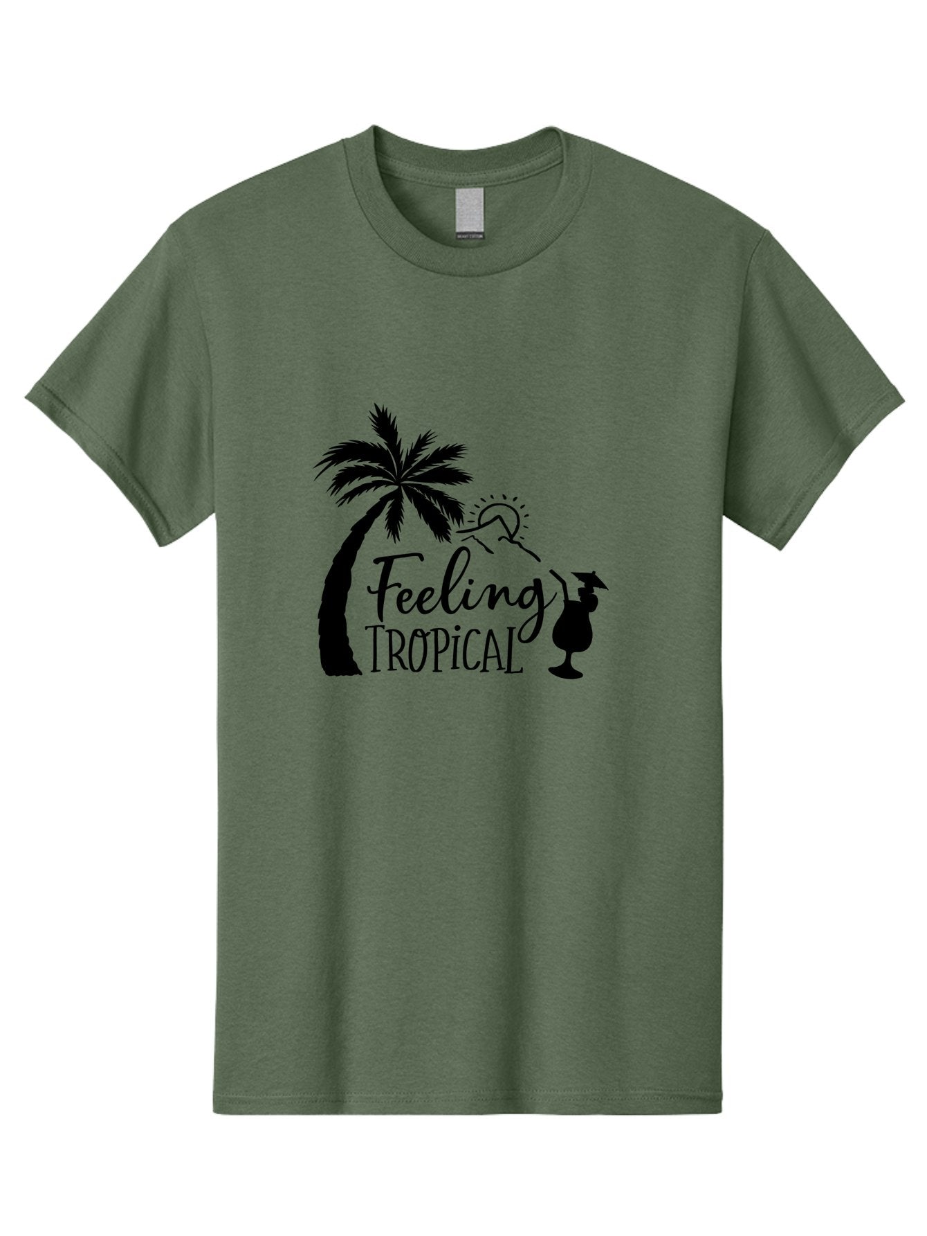 Feeling-Tropical Men'S Graphic Tee, 100% Cotton, Comfortable Casual Summer Wear, Machine Washable, Tropical Getaway, Palm Tree, Cocktail, Summer Vibes, Vacation Mode, Sun, Fun, Relaxation, Beach Life, Tropical Drinks Aac714