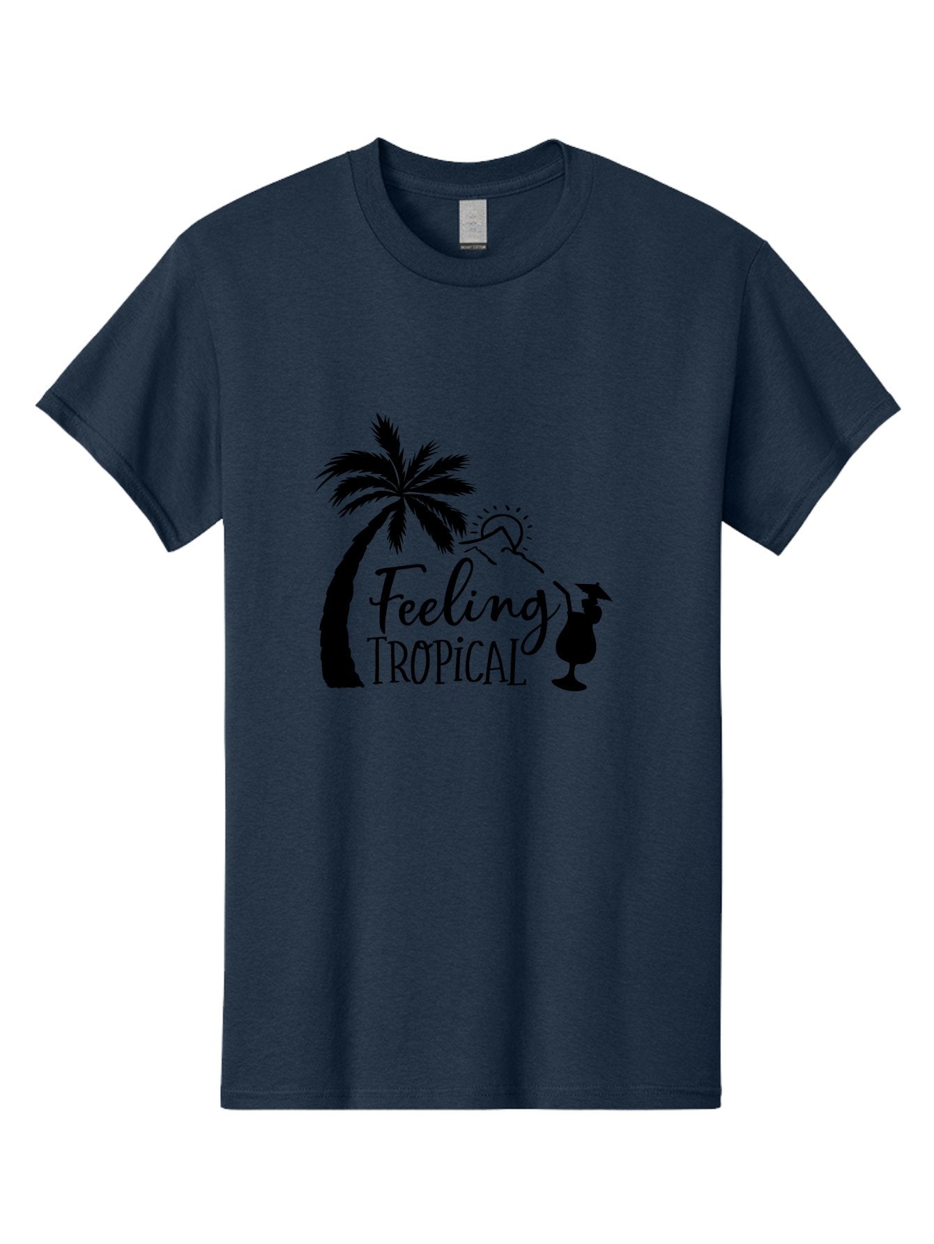 Feeling-Tropical Men'S Graphic Tee, 100% Cotton, Comfortable Casual Summer Wear, Machine Washable, Tropical Getaway, Palm Tree, Cocktail, Summer Vibes, Vacation Mode, Sun, Fun, Relaxation, Beach Life, Tropical Drinks Aac714