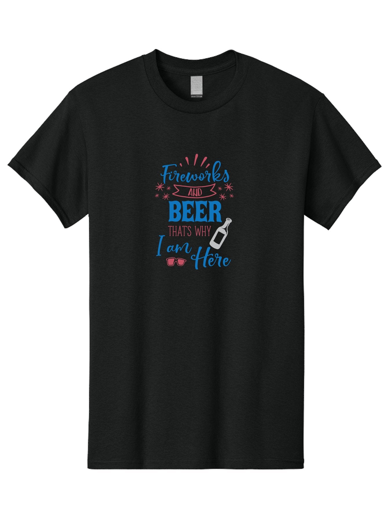 Fireworks-And-Beer Men'S Graphic Tee, 100% Cotton, Comfortable Casual Summer Wear, Machine Washable, Beer And Fireworks, Festive Party Vibes, Drinking With Friends, Celebration Mode, 4Th Of July, Summer Fun, Party Atmosphere, Beer Lover Aac716