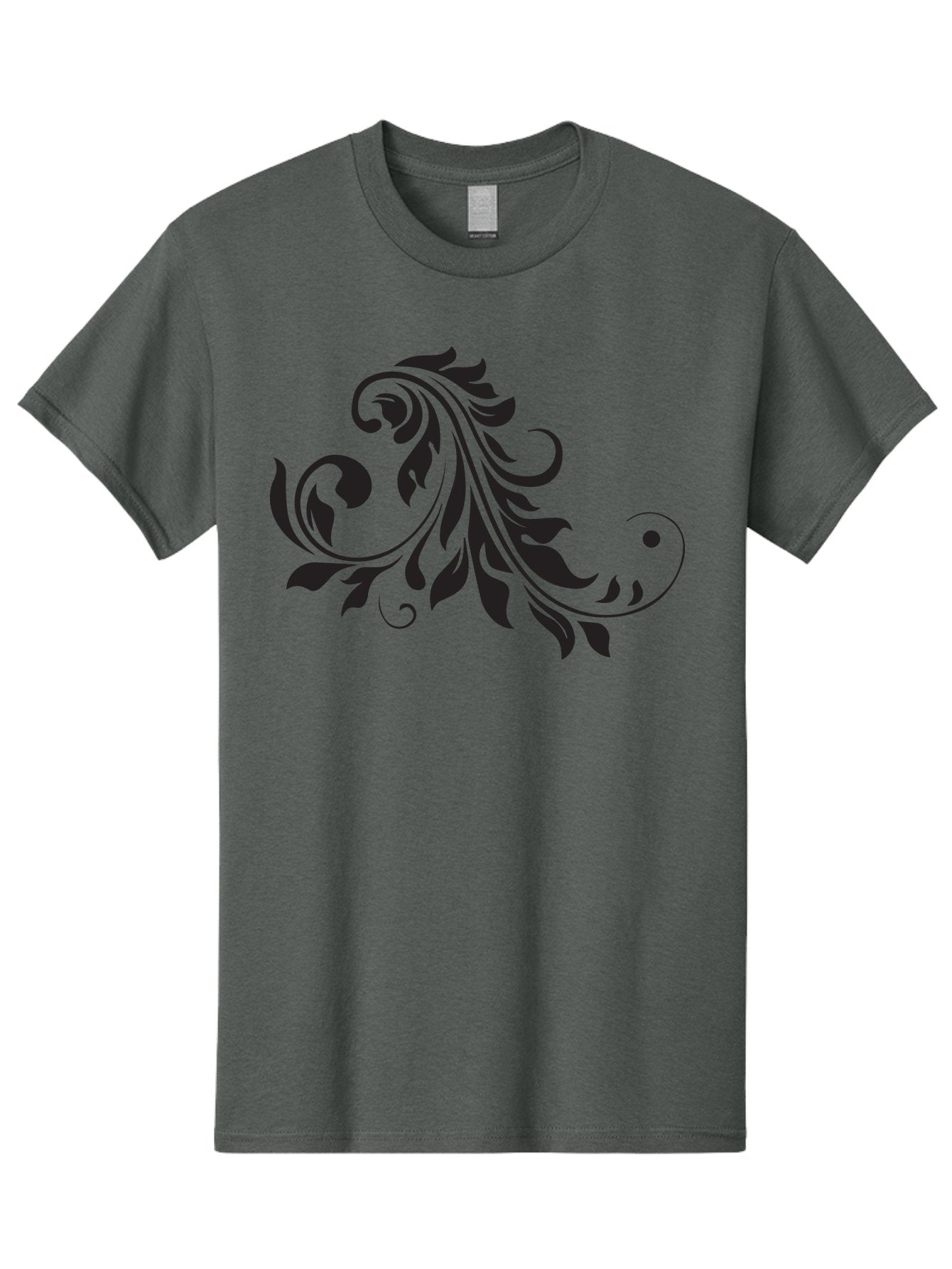 Floral-Design-1 Men'S Graphic Tee, 100% Cotton, Comfortable Casual Summer Wear, Machine Washable, Floral Design, Leafy Pattern, Curved Shapes, Decorative Art, Swirling Leaves, Elegant Design, Intricate Pattern, Black Silhouette Aac721