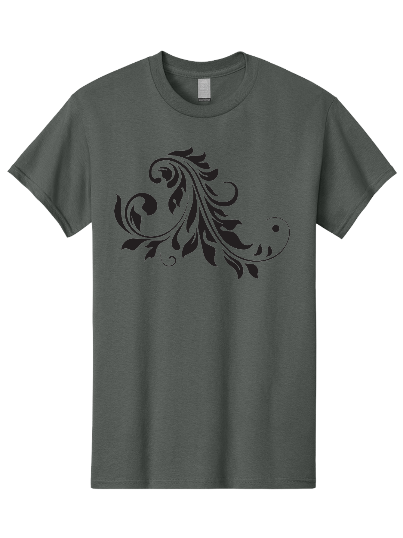 Floral-Design-1 Men'S Graphic Tee, 100% Cotton, Comfortable Casual Summer Wear, Machine Washable, Floral Design, Leafy Pattern, Curved Shapes, Decorative Art, Swirling Leaves, Elegant Design, Intricate Pattern, Black Silhouette Aac721 21